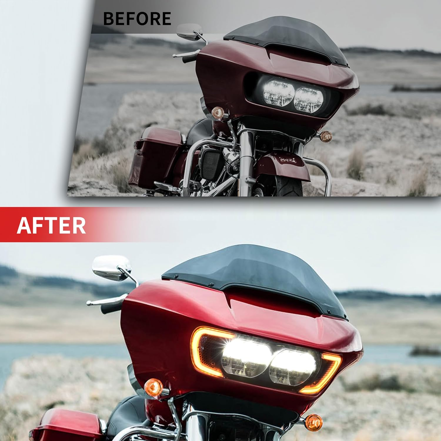 Motorcycle Headlight Vent Accent LED Turn Signal Indicator Side Lights Lamp for Harley Road Glide FLTRX Special FLTRXS CVO Ultra FLTRU 2015-2024 Accessories (Clear Lens) image number 3