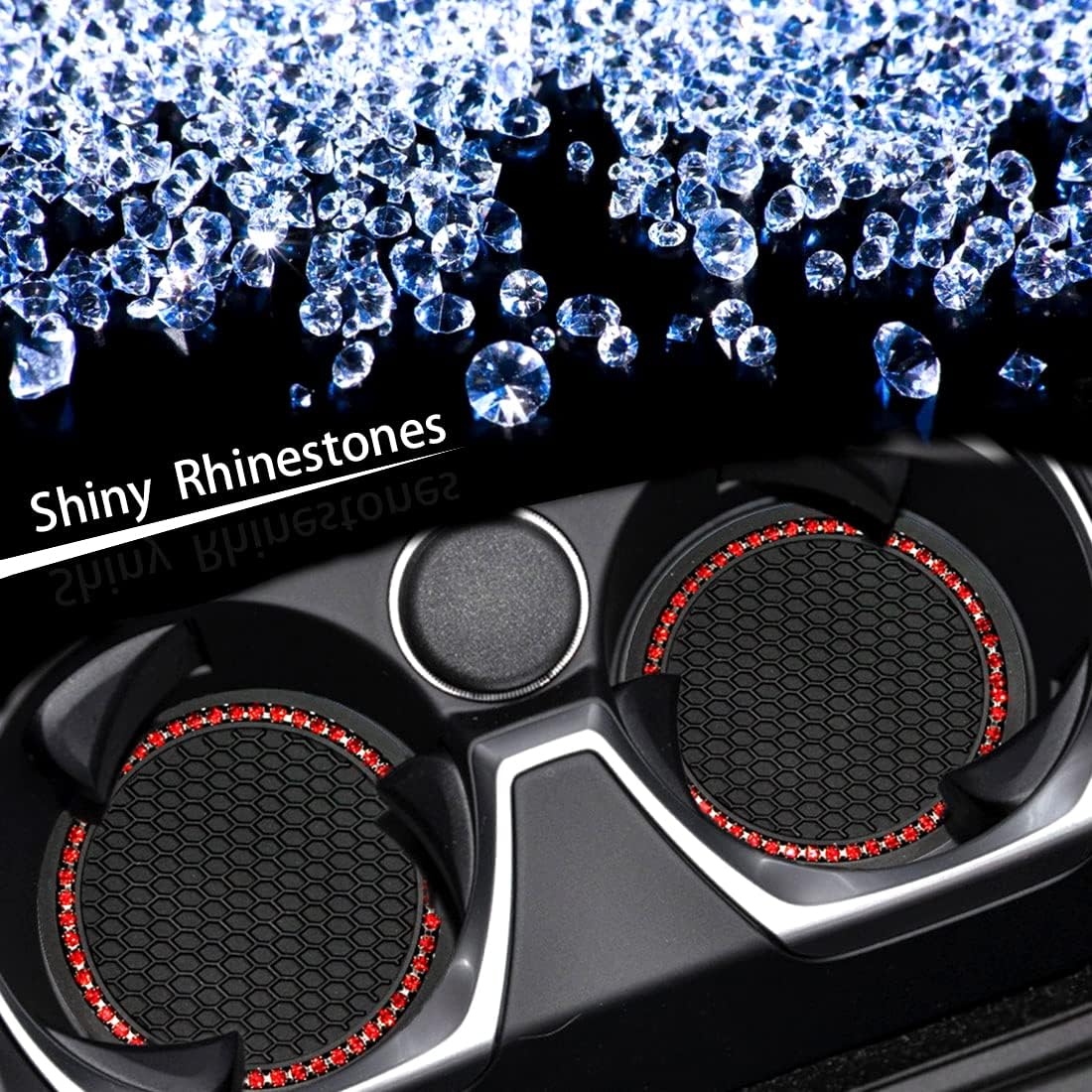 Gseigvee 2 Pack Bling Car Coasters for Cup Holders, Auto Universal Cup Holder Insert Coaster anti Slip Crystal Vehicle Interior Accessories Cup Mats for Women and Girls Red - Red image number 5
