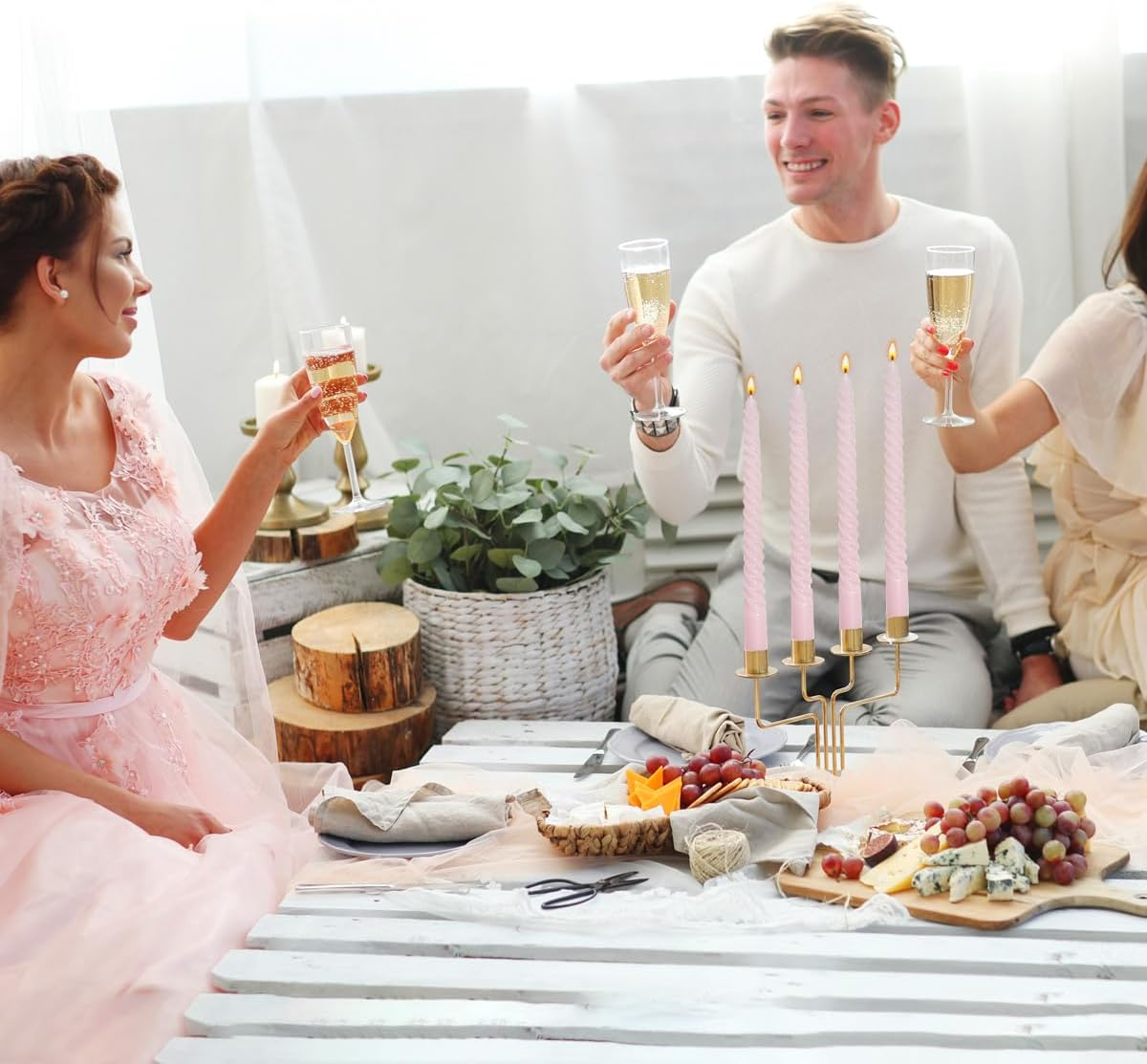 6 Pack 10 Inch Pale Pink Spiral Taper Candles for Holiday Home Decoration, Unscented Dripless Twisted Candlesticks for Dinner Party Wedding Baby Shower and Easter image number 6