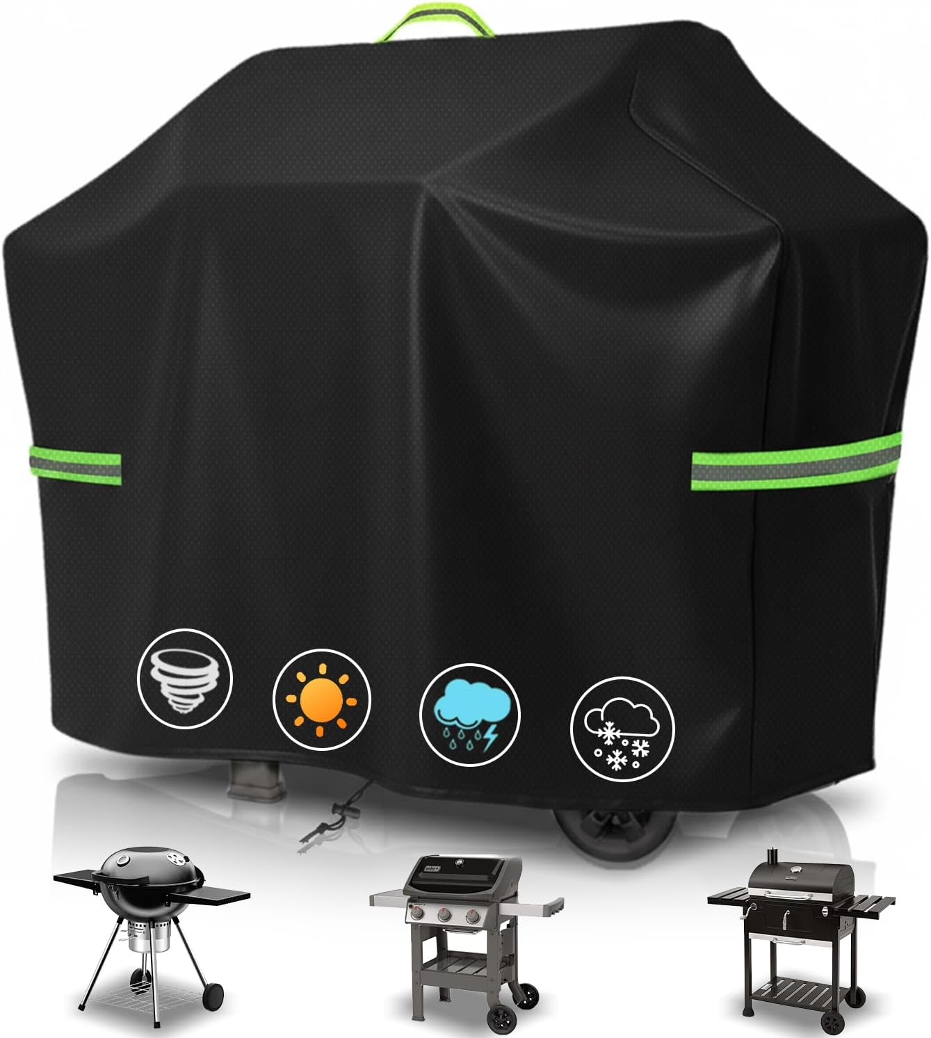 Grill Cover Heavy Duty 600D Oxford, Waterproof BBQ Cover with Straps & Handle, Outdoor Barbecue Grill Cover for Gas, Charcoal & Pellet Grills, Fits Weber, Char-Broil, Nexgrill,（145 &times; 61&times; 117 Cm） image number 5