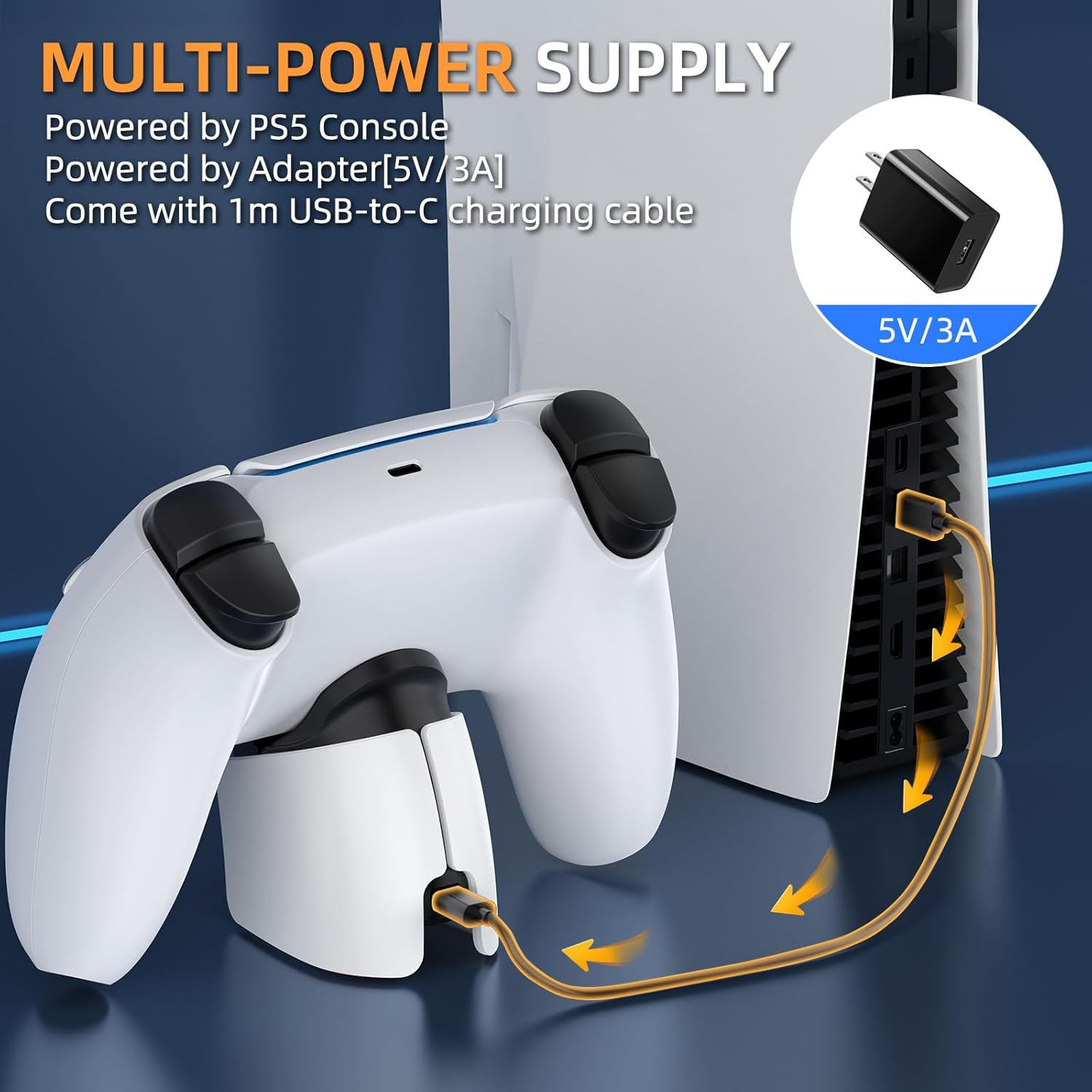 Charging Dock for PS5 Controller, IINE Fast USB Charging Station for PS5 Dualsense Edge Controller, with Charger Indicator and Charging Cable image number 4