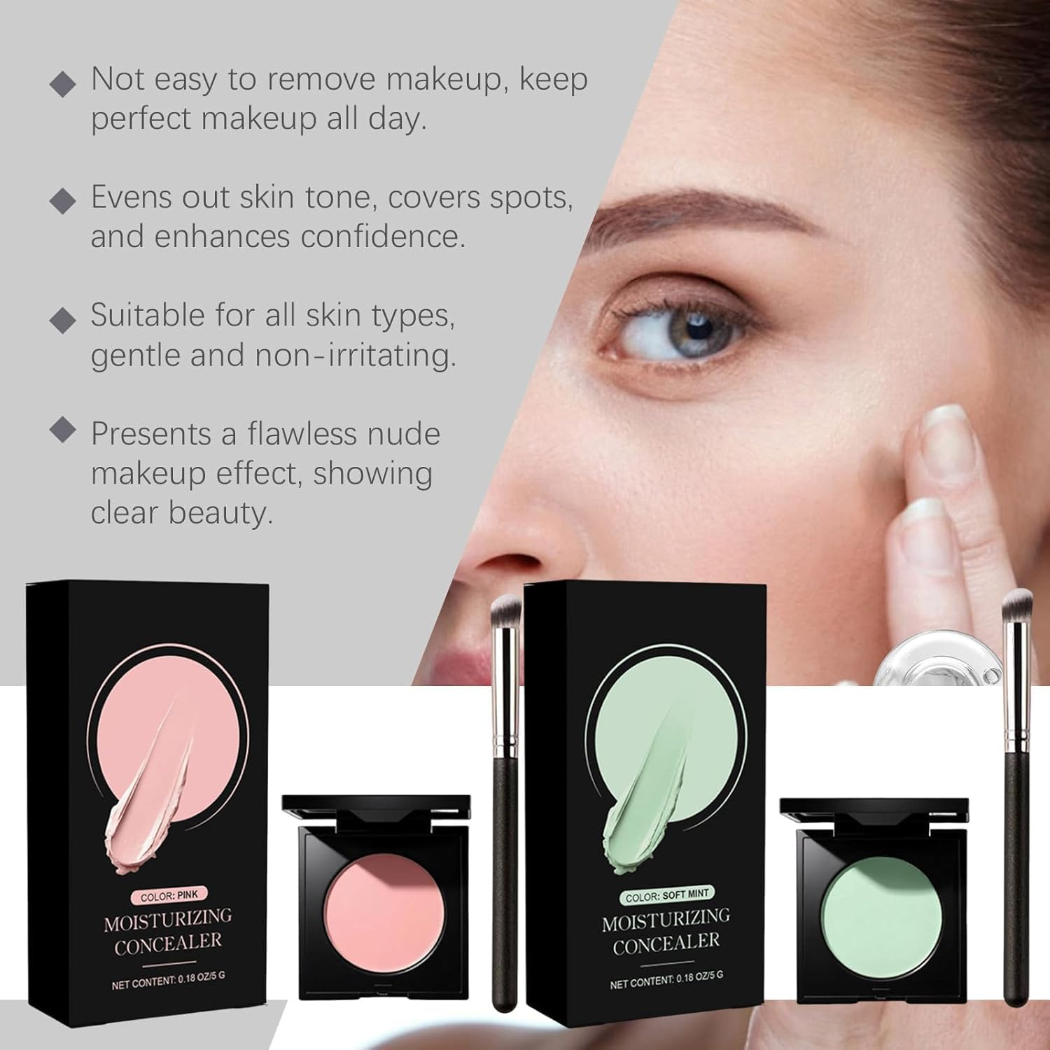 Under Eye Brightener & Corrector, Concealer for Dark Circles, Moisturizing, Waterproof, Long-Lasting Coverage (Pink)