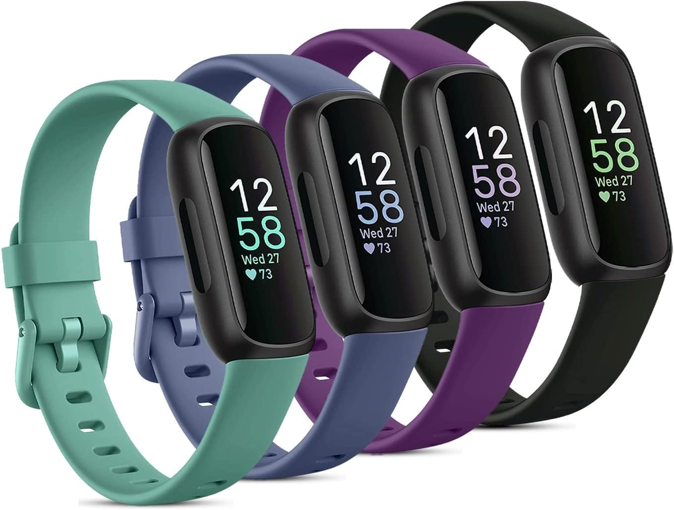 WJK Compatible with Fitbit Inspire 3 Bands for Women Men, Soft Silicone Waterproof Sport Replacement Wristband for Inspire 3 Fitness Tracker, Multi Colors