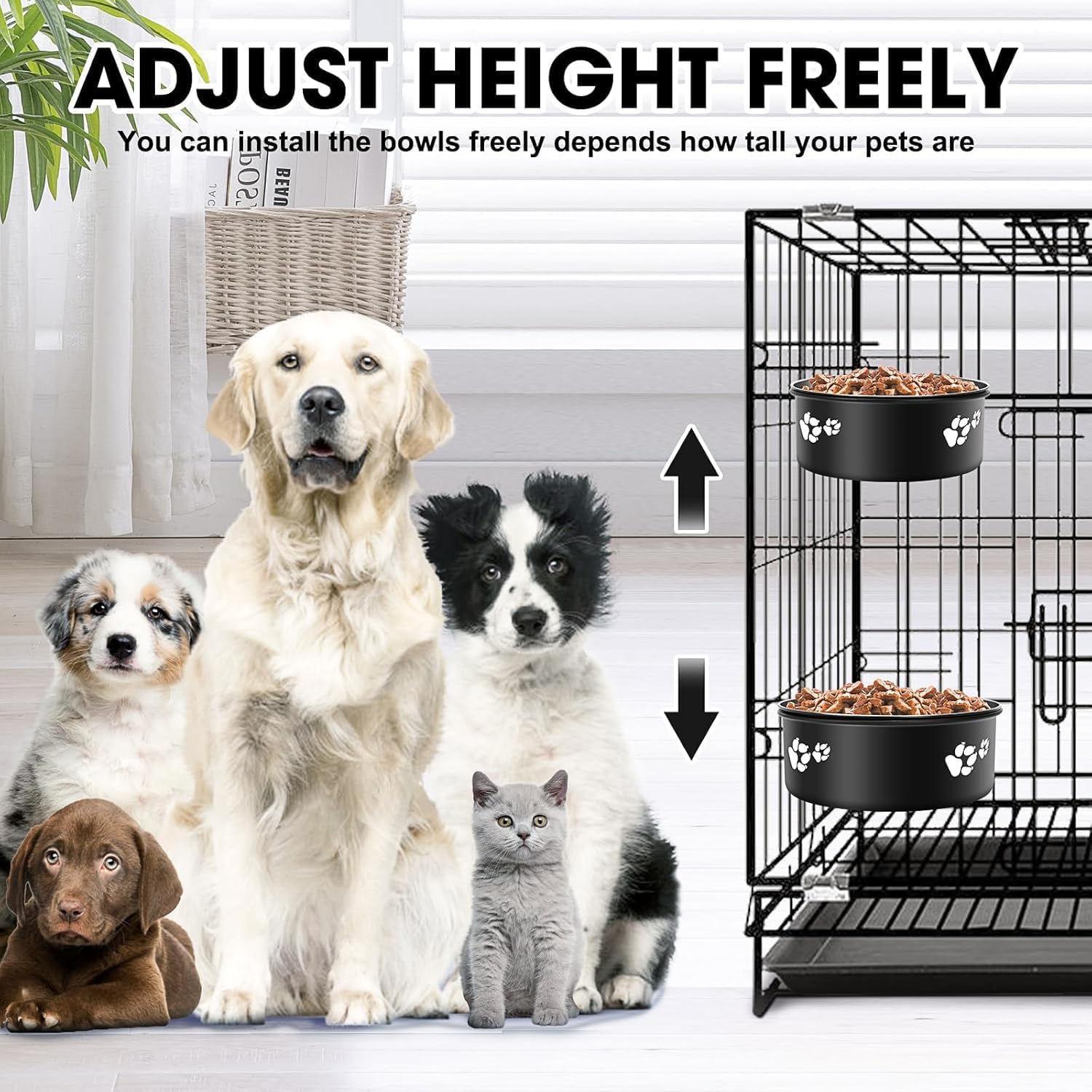 Dog Crate Water Bowl No Spill, PRENDIEEN 2 Pack Stainless Steel Water Bowl for Dog Crate, Hanging Dog Bowls for Kennel Crate Cage Medium Large Dogs Cats (16 * 6Cm & 18 * 6.5Cm) (Black) image number 4