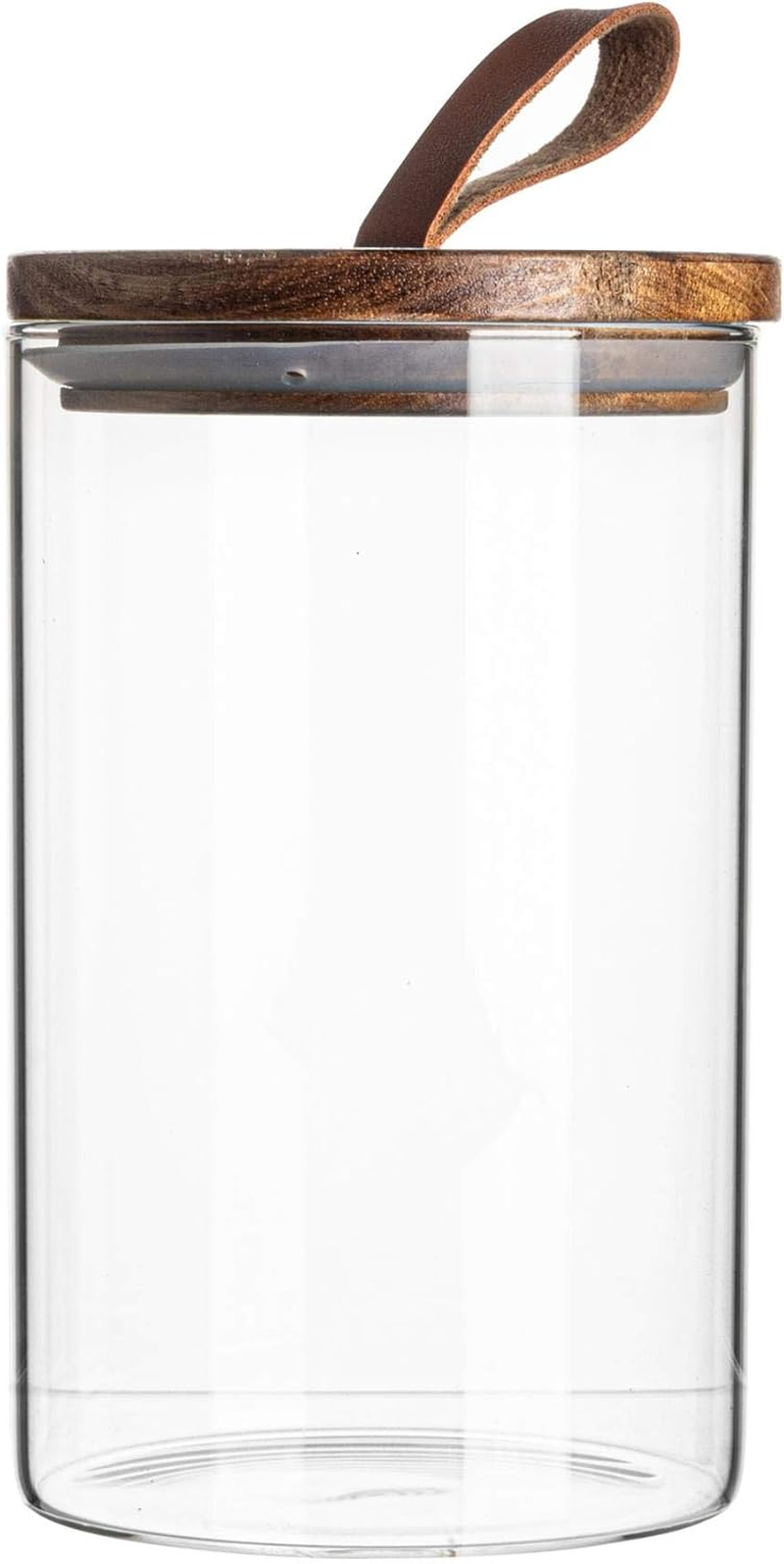 Argon Tableware Scandi Storage Jars with Leather Loop Lids - 1000Ml - 6 Pack - Modern round Organisation Container Glass Jar for Kitchens, Pantry, Bathrooms, Utility Rooms