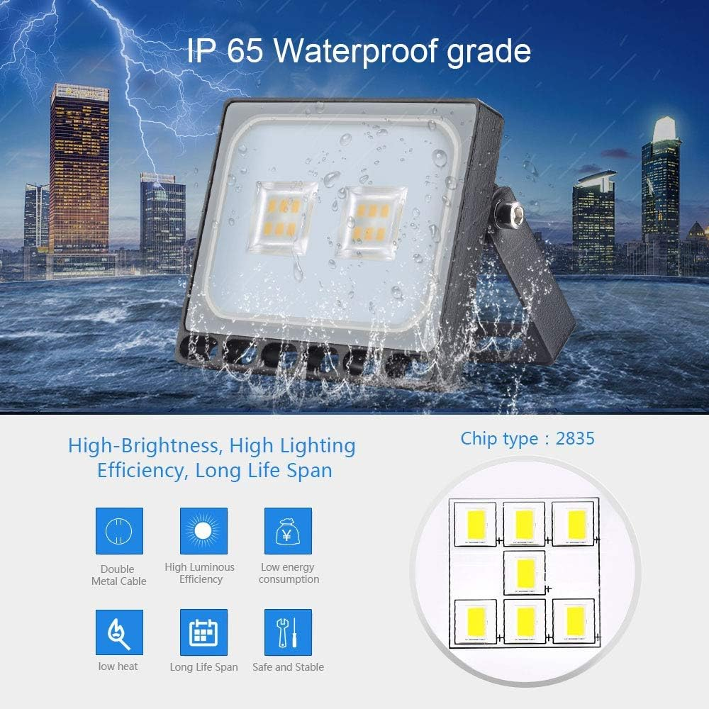 10 W LED Flood Light Spotlight with Plug Waterproof IP65 3000 K Warm White Ideal Wall Light Outdoor Lighting for Garden, Garage, Hotel image number 7