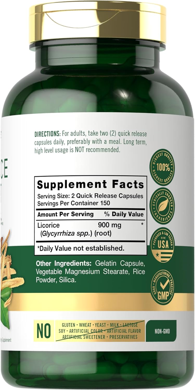 Carlyle Licorice Root Capsules 900 Mg | 300 Count | Root Extract Supplement | Non-Gmo, Gluten Free image number 2