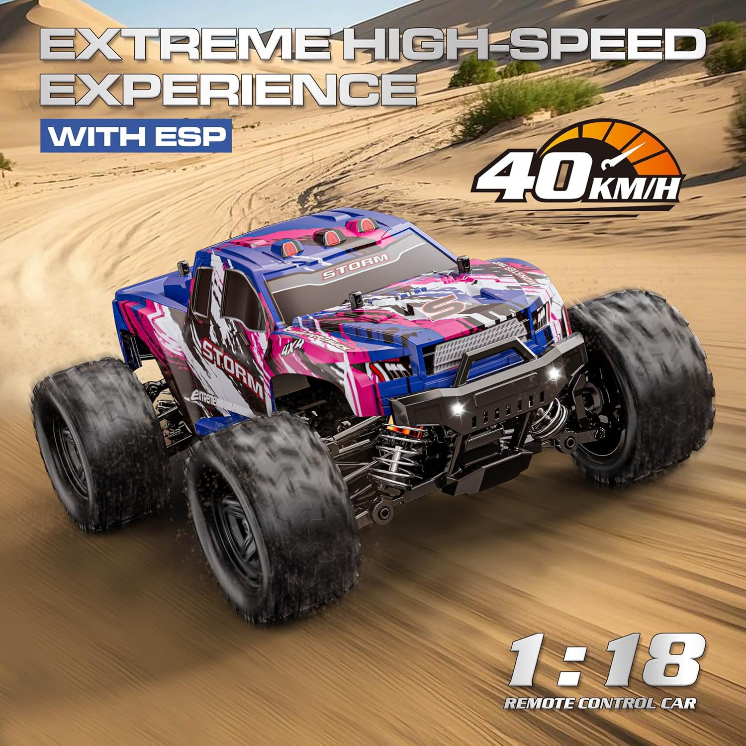 1:18 Entry-Level RC Cars for Adults & Boys, Off-Road RC Truck 40 Km/H, Carros De Control Remoto 4X4 with 2 Batteries, Fast Remote Control Car for Adults image number 2