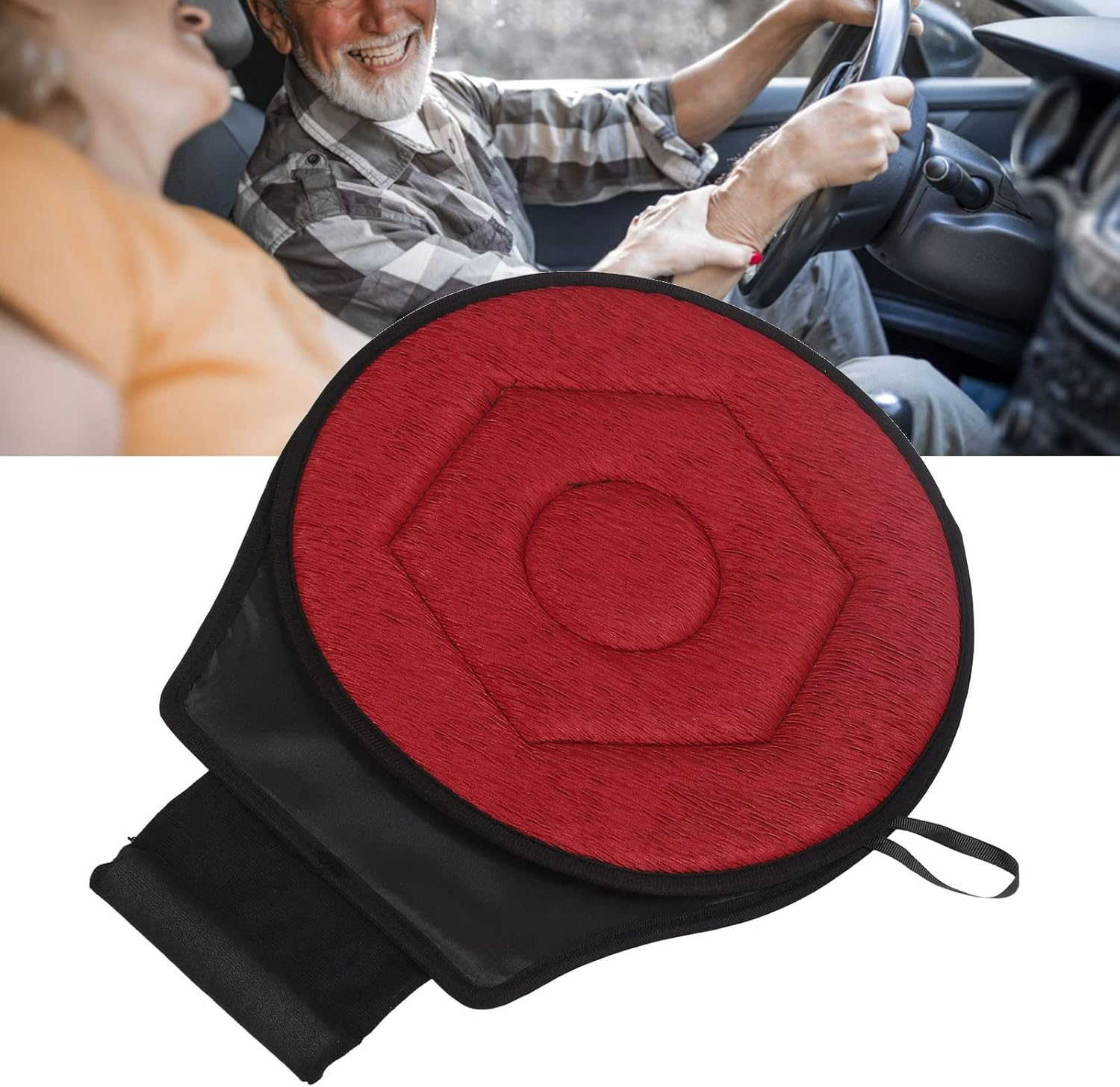 Swivel Car Seat Cushion, 360 Degree Rotating Car Seat Spinner Geometric Rhombic Shape 14.96 Inch Portable Foam Auto Seat Cushion Pad for Pregnant Women Elderly Use (Wine Red) image number 4