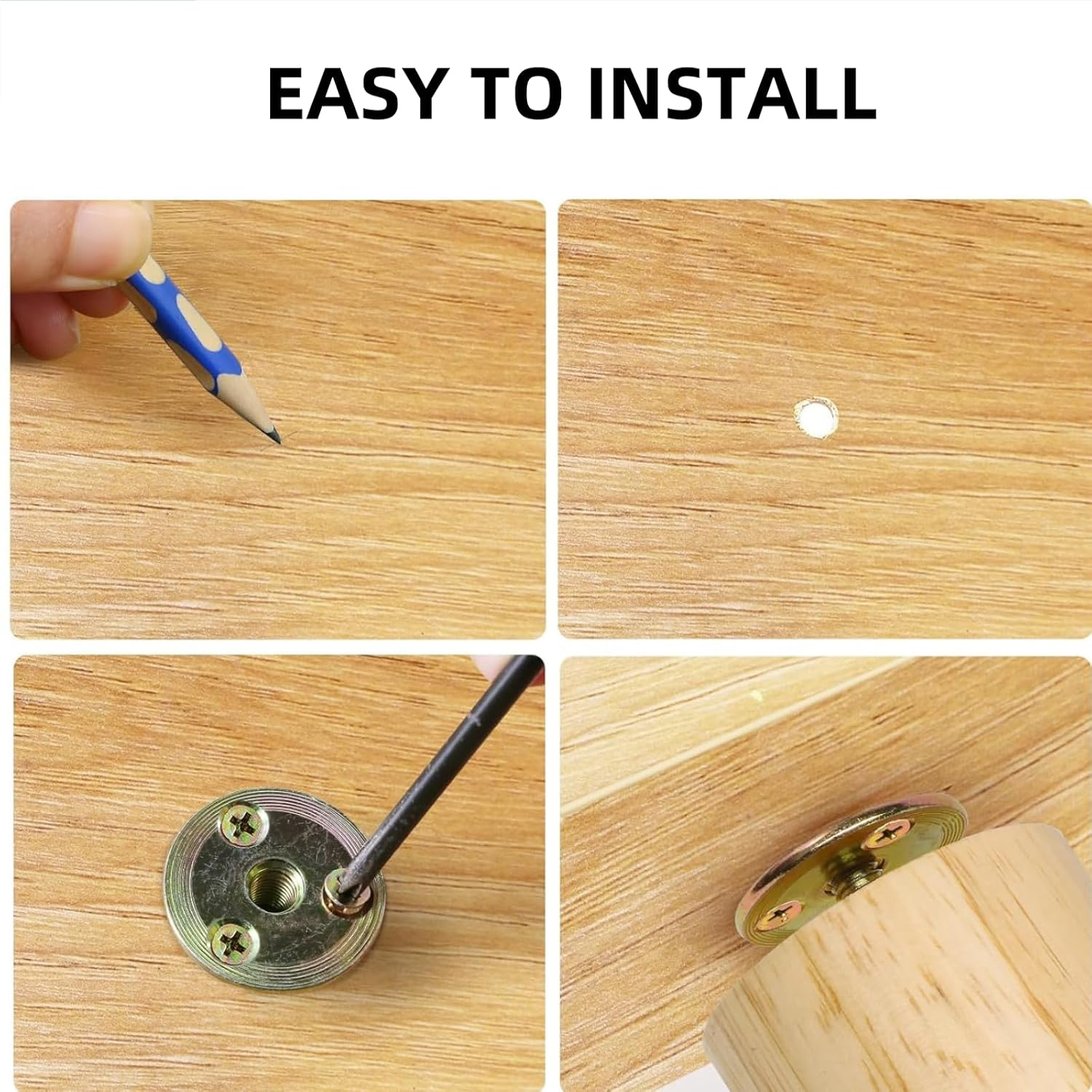 Luojinluoda 4 Sets Metric M8 Furniture Leg Hardware Kits with 3 Holes Mounting Plates, T-Shaped Nuts for Sofa Cabinet Chair Couch Seats, Heavy Duty Furniture Leg Brackets image number 1