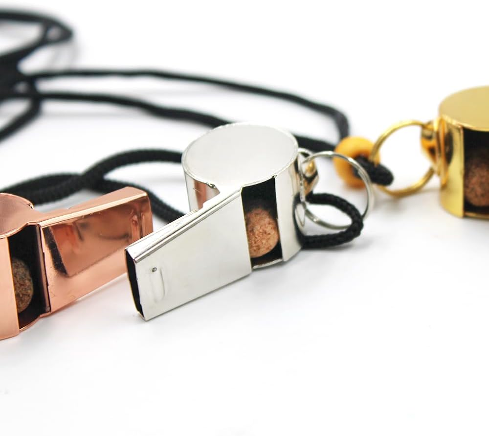 3 Pack Stainless Steel Whistle, Finegood Whistles Sports with Lanyard Loud Crsip Sound Referee Whistle for Coaches Teacher Emergency Whistle-Silver, Golden, Rose image number 4