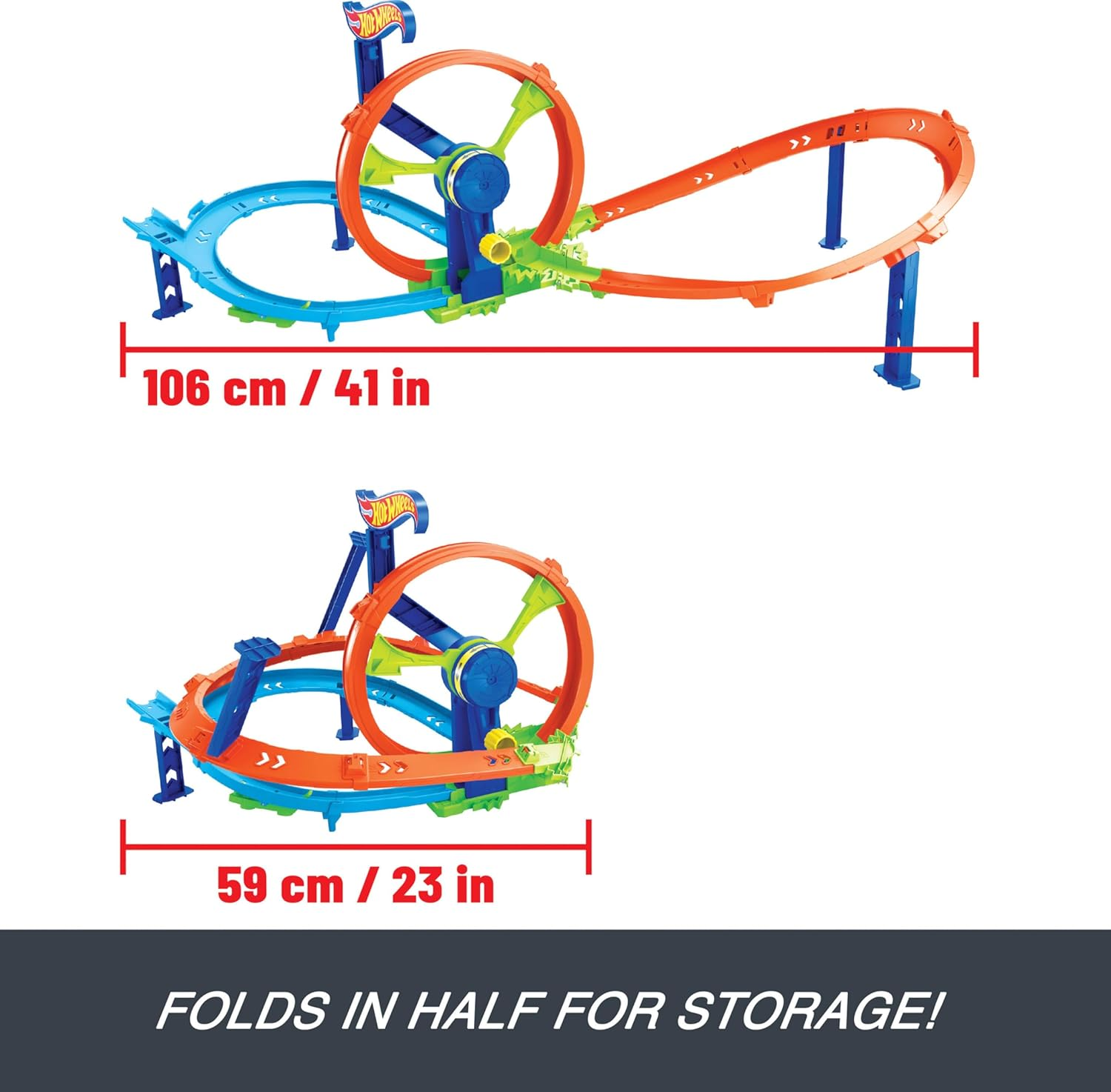 Hot Wheels Toy Car Track Set, Launch and Loop Playset & 1:64 Scale Die-Cast Vehicle, Crash Area on Figure 8 Track with Loop-Kicker Booster image number 5