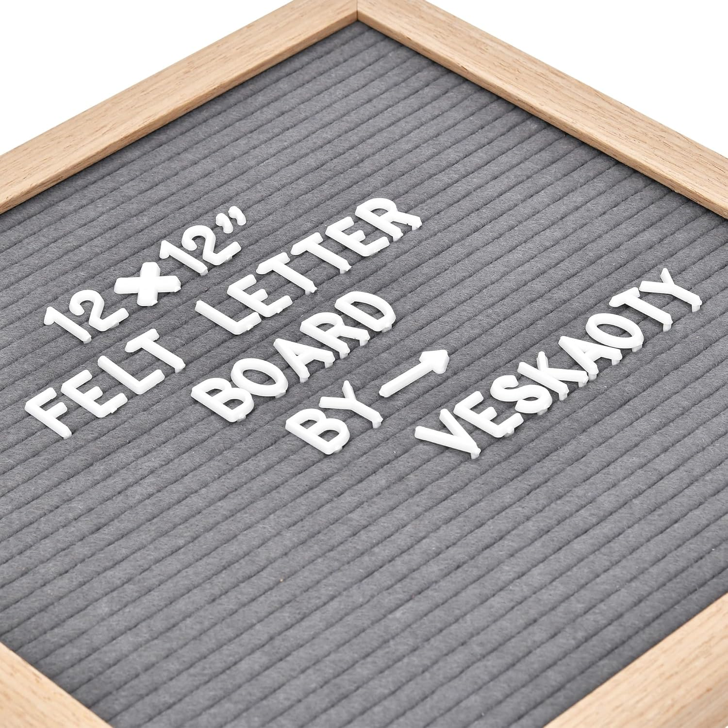 Veskaoty Felt Letter Board with 460 Letters, Numbers & Symbols - 12 X 12 Inch Changeable Message Board with Wooden Frame Wall Mount Hook, (Gray Board & Wood Frame), (PL-GW-12B) - Beige image number 6