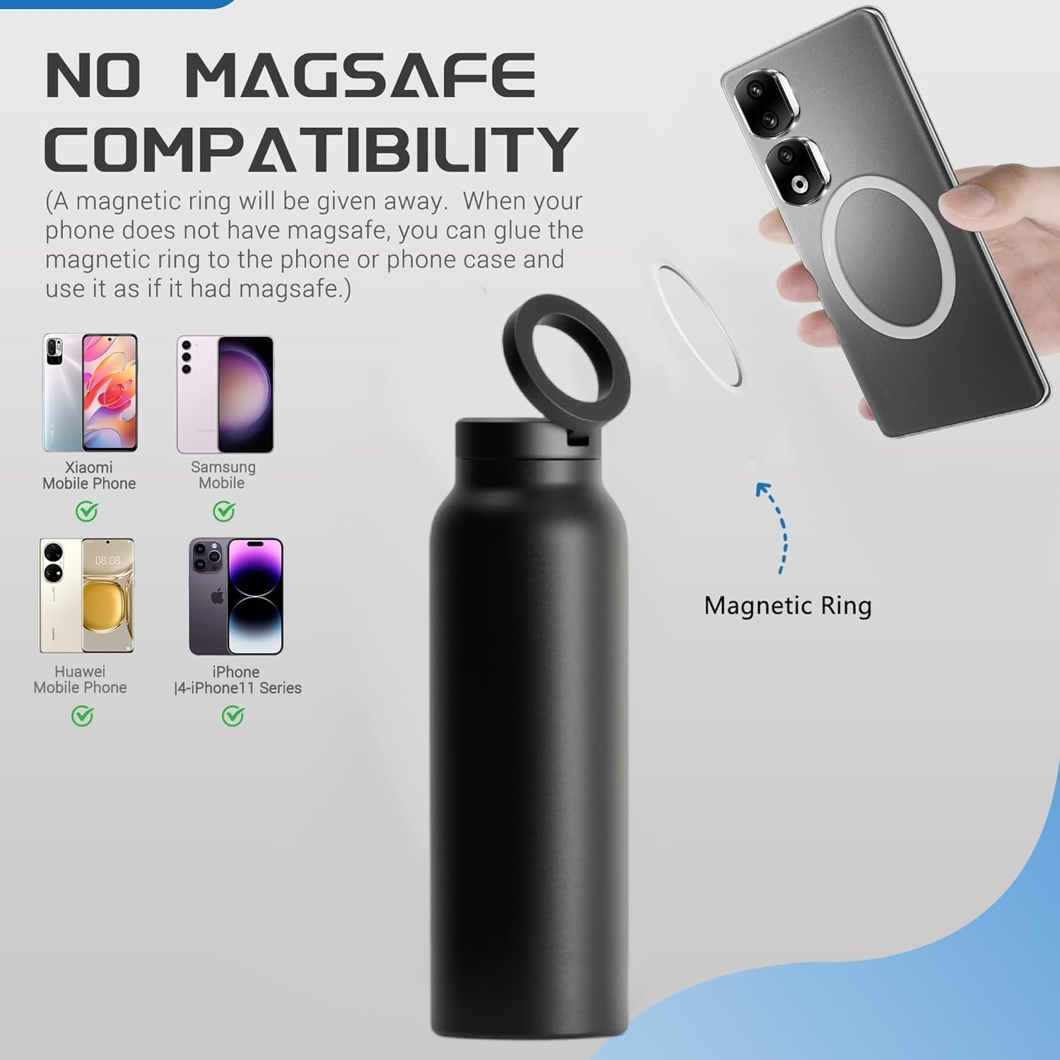 24Oz Water Bottle with Magnetic Phone Holder, Stainless Steel Water Bottles Compatible with Magsafe Phone Mount and Tripod for Iphone, Double Walled Insulated Tumbler for Gym, Sport image number 4
