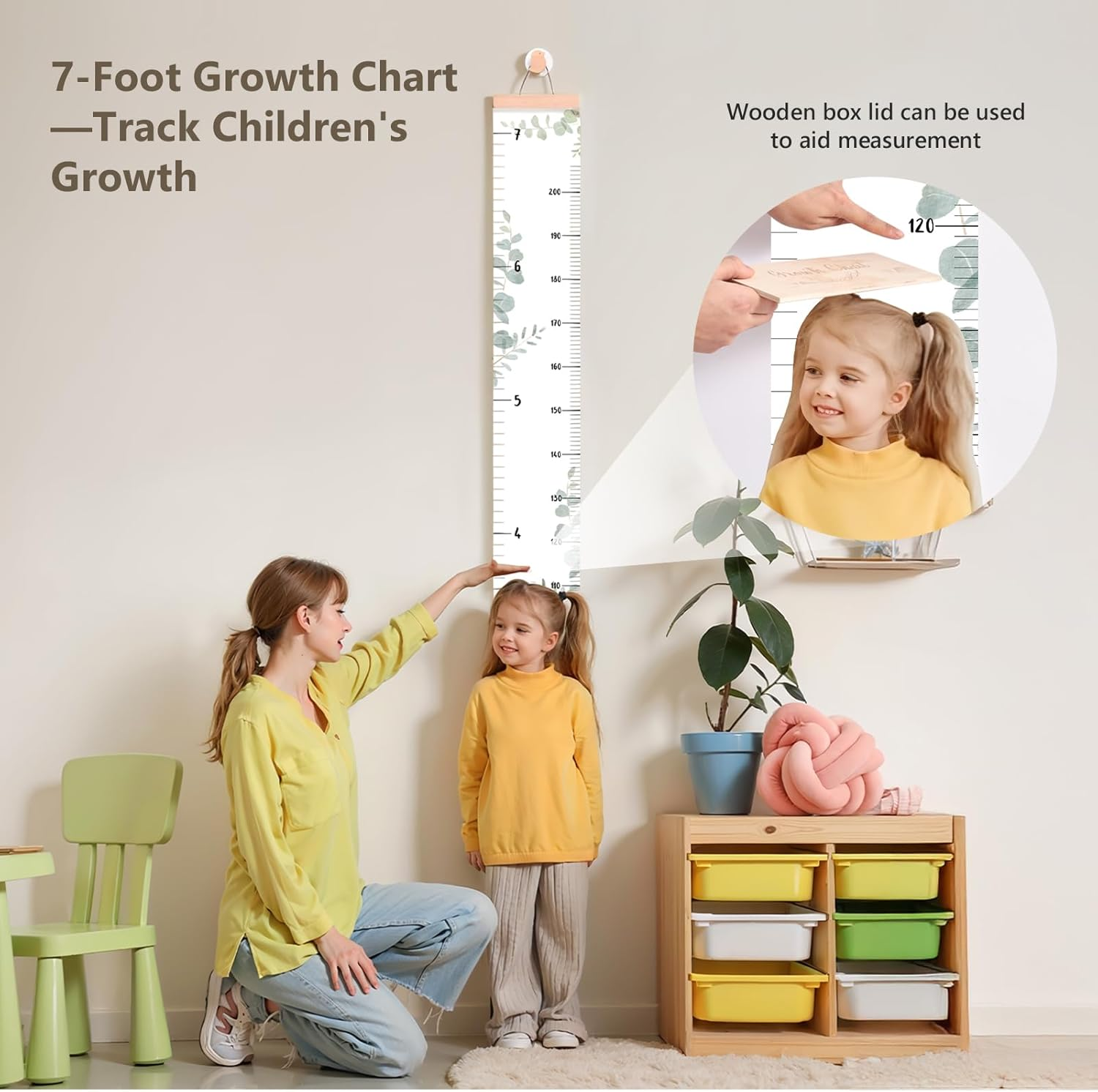 Growth Chart for Wall 7 Ft Height Chart with Keepsake Box & Hook Waterproof Canvas Measure Wall Ruler Removable Neutral Nursery Wall Decor for Baby Kids Toddlers image number 3