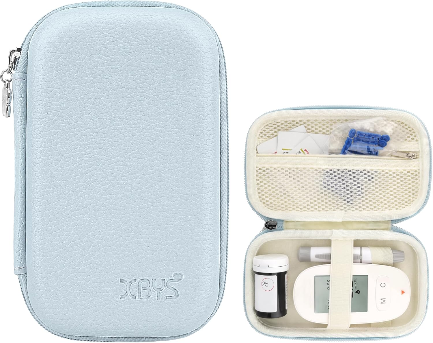 Hard Shell Diabetic Monitor Case, Glucose Meter Kit Storage Organizer, Diabetes Travel Bag for Glucometer, Supplies, Blood Sugar Test Strips, Lancets & Syringes (Blue, Medium)
