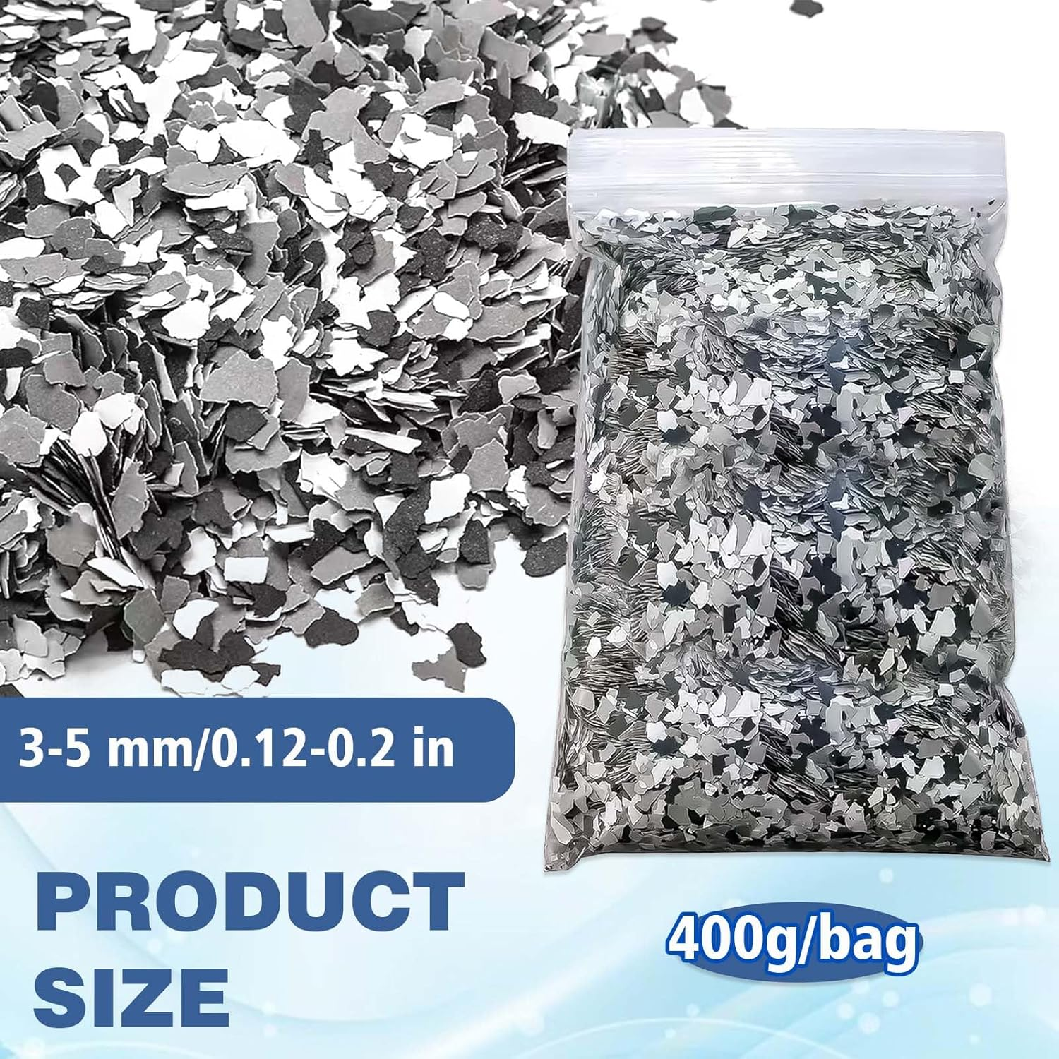 400 G/ 0.88 Lb Decorative Color Chips Epoxy Floor Flakes Garage Floor Paint Flake Concrete Paint Garage Epoxy Floor Coating Flakes for Home Improvement (Black, White, Gray) image number 1