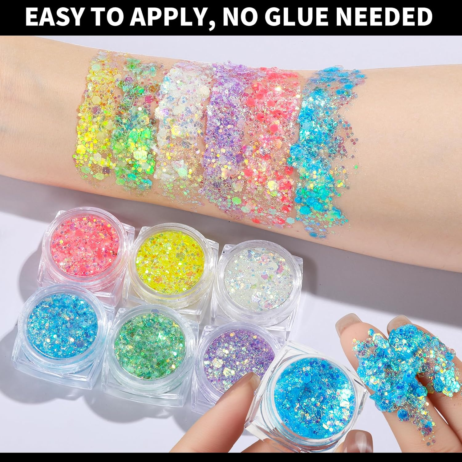 Teenitor 6 Colors Glow in the Dark Glitter Gel, Face Glitter Gel, Body Glitter Hair Glitter for Halloween Makeup UV Black Light Party Cheer Raves Festivals image number 3