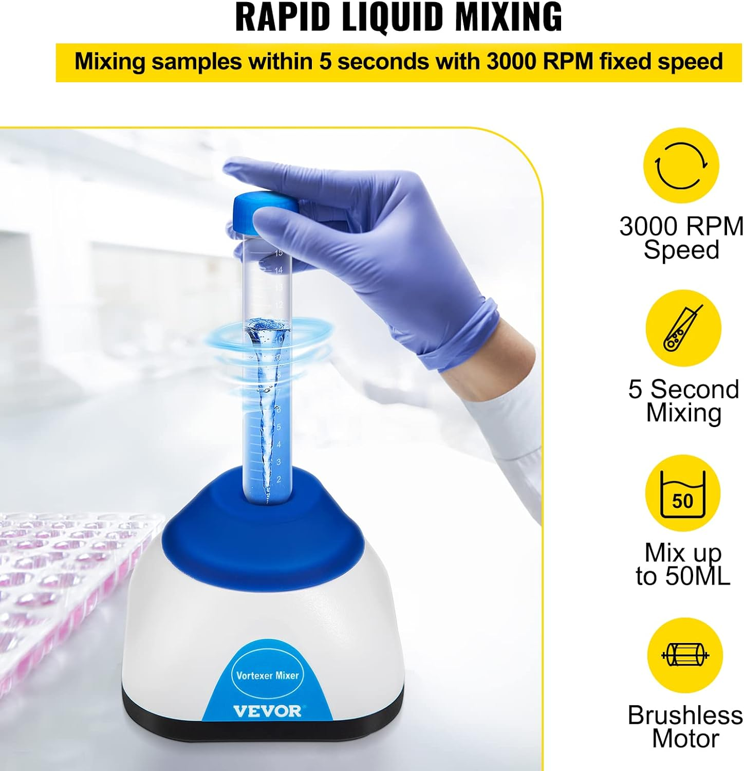 VEVOR Mini Vortex Mixer, Lab Vortex Mixer Shaker 3000RPM, 50ML for Lab Paint Ink, Blue image number 6