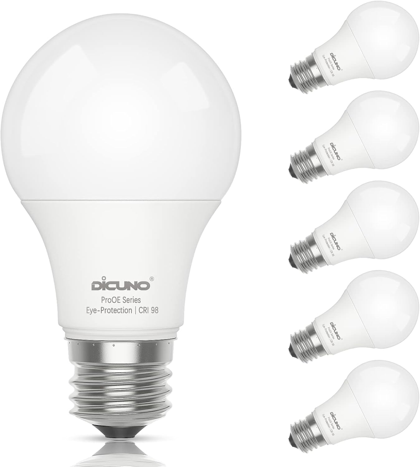 Dicuno Prooe E27 Bulb, LED Light Bulb, CRI 98, 9W 806LM 60W Equivalent, Daylight White 5000K, Not Dimmable, Pack of 6