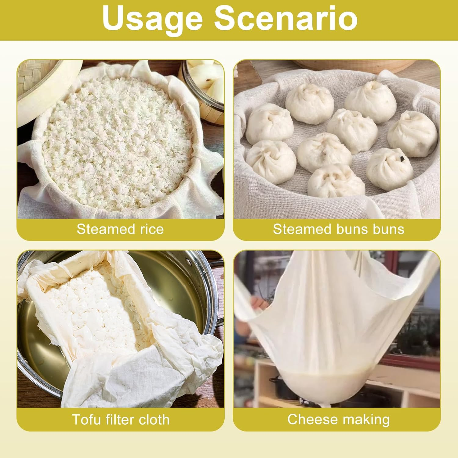 4 Pcs Reusable Cheesecloth for Straining, Pure Cotton Muslin Cloths Grade 90 Lint-Free Unbleached 50 X 50Cm, Fit for Cheese Cooking Baking Filtering Steaming Nut Milk Strain