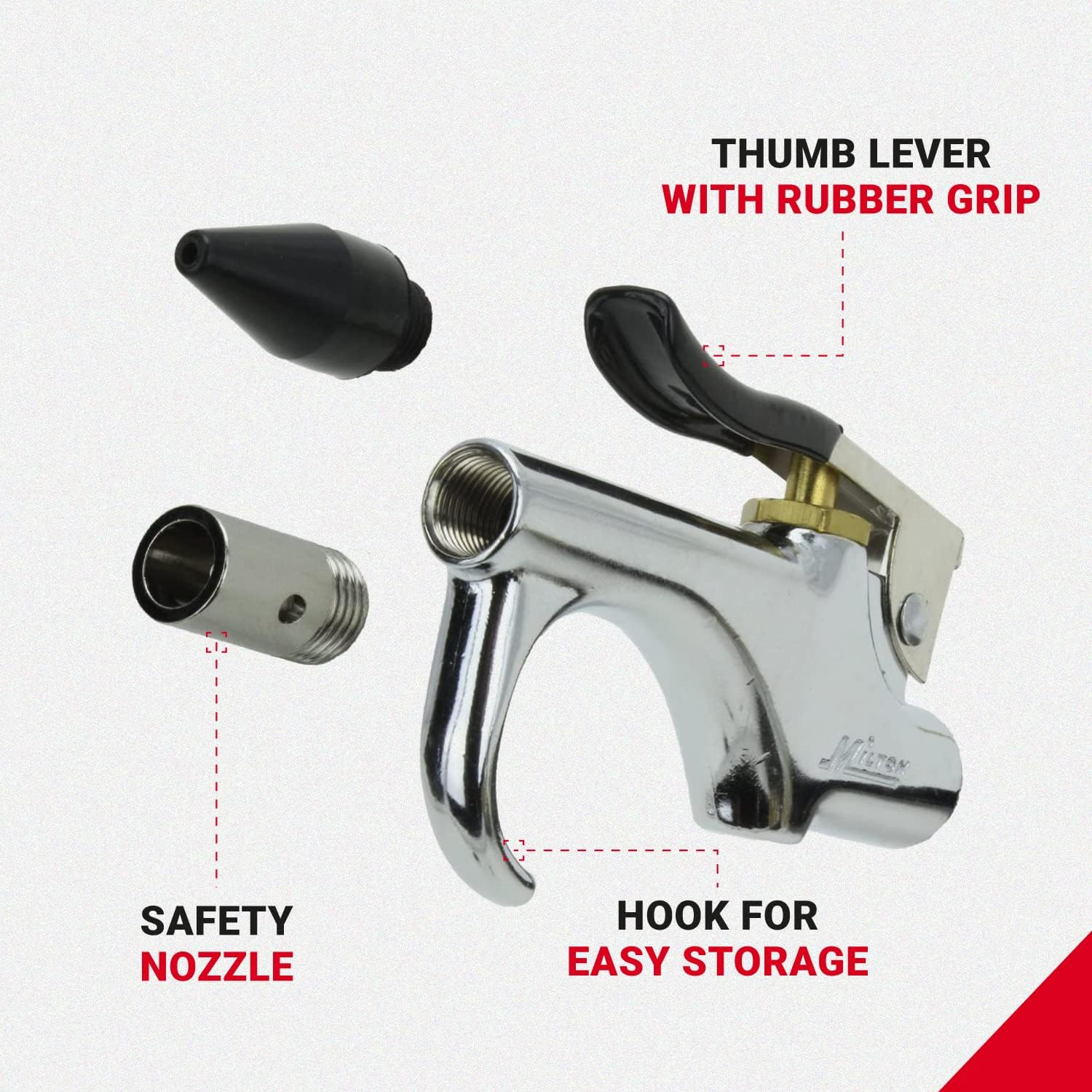 Milton (S-148) 1/4" NPT Lever Blow Gun - Rubber and Safety Tip Nozzles image number 2