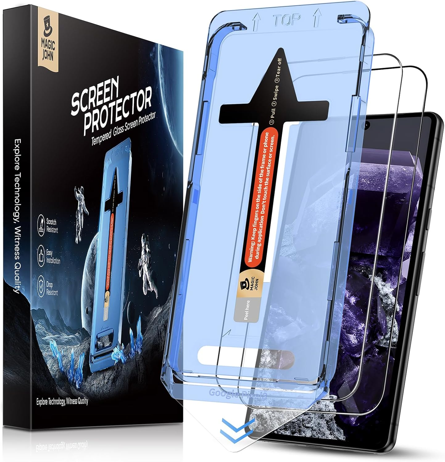 MAGIC JOHN 2 Pack for Google Pixel 8 Tempered Glass Screen Protector, Auto Dust-Elimination, Bubble Free, HD Clear, Easy Installation
