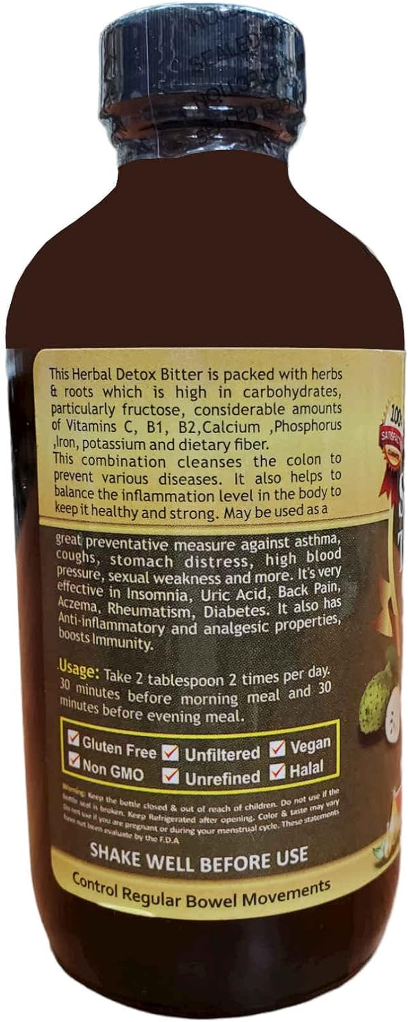 Soursop & Turmeric Living Bitter 5 in 1 with Angelica Roots, Nut Meg & Myrrh Extracts Hebal Tonic 8Oz image number 1