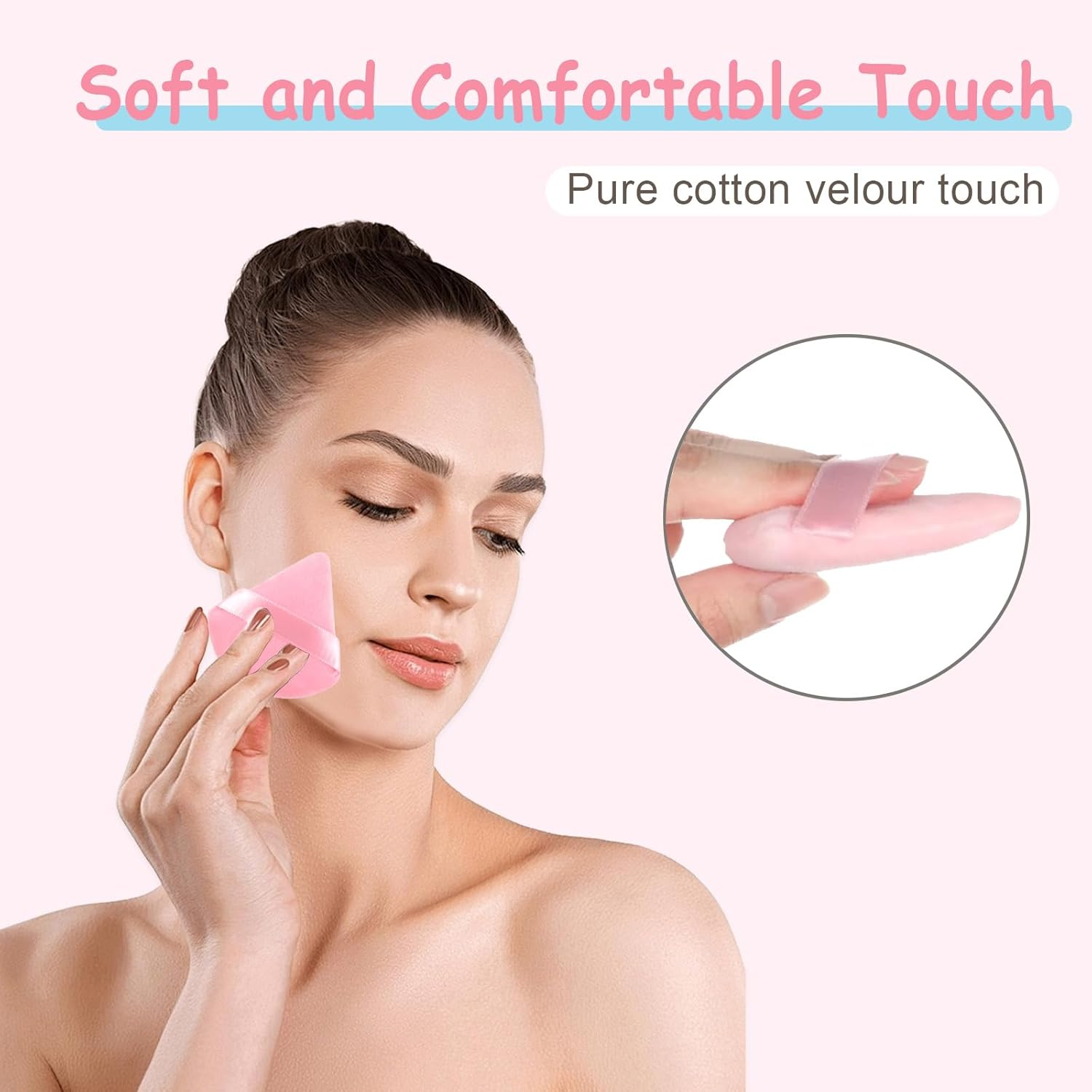 Tehttz 20Pcs Triangle Powder Puff, Makeup Sponges for Loose Powder and Body Powder Face Sponge with Strap, Face Makeup Puff Beauty Makeup Tools (Pink) image number 3