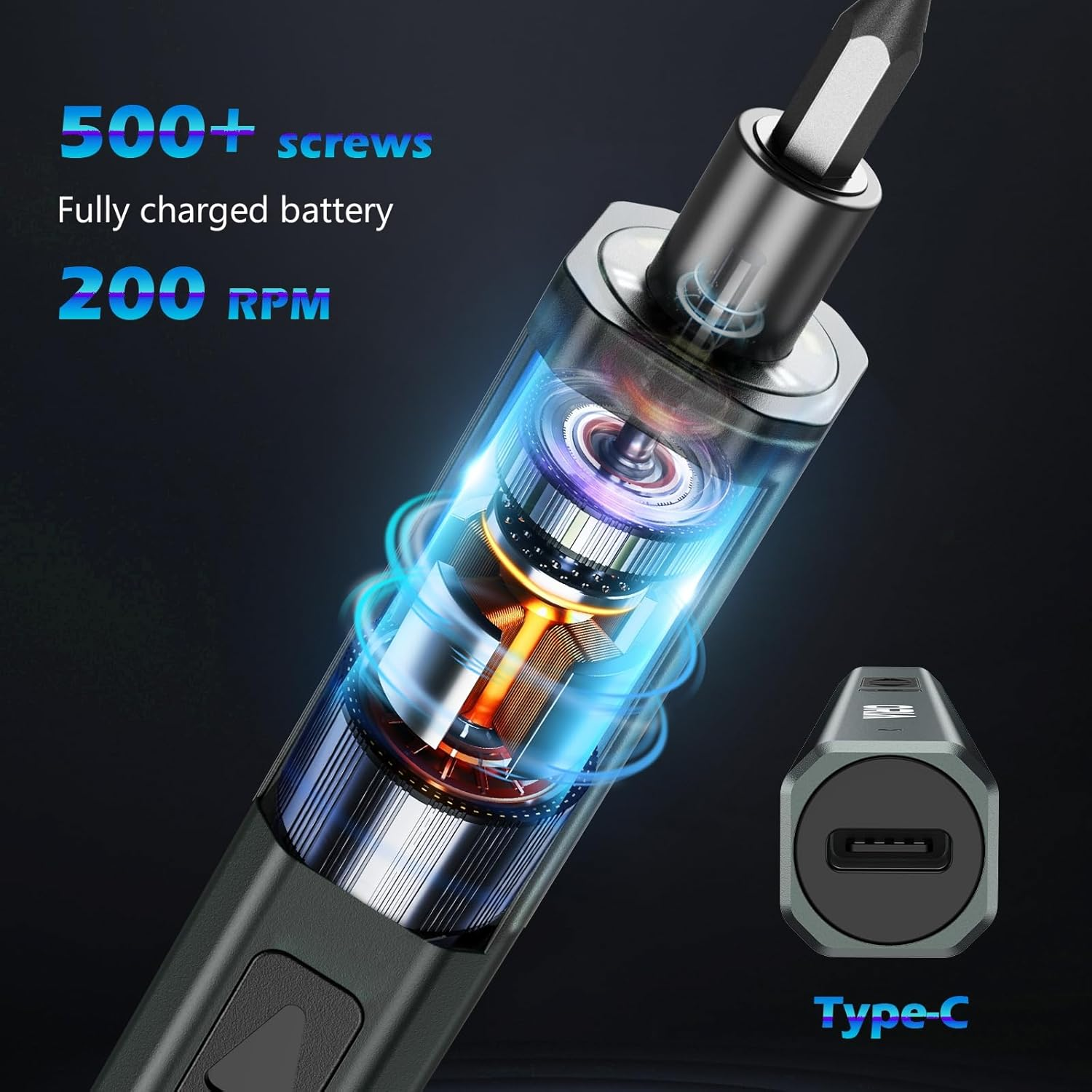 AMIR Electric Screwdriver Set, 33 in 1 Cordless Screwdriver Set with 24 S2 Precision Bits, Electronic Repair Tool Kit with LED Light & Type-C Charge for Phone, Camera, PC, Laptop, Watch image number 4