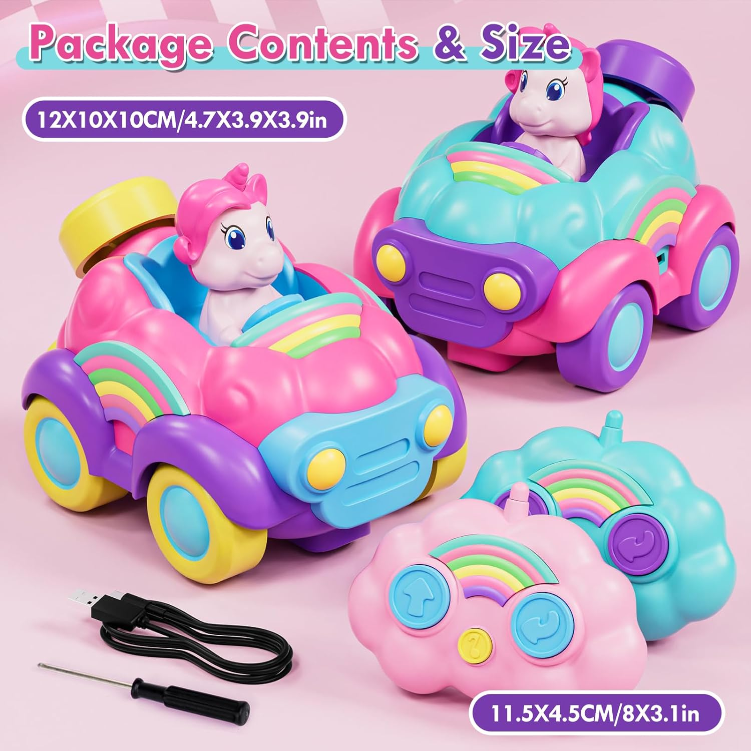 Remote Control Car Unicorn Toys for Girls, Pink RC Cars with Cute Cool LED Lights & Music, 2.4Ghz Girls Toys Car USB Direct Charging Unicorn RC Cars Easter Birthday Gifts for Kids Girl 3+ Year Old image number 5