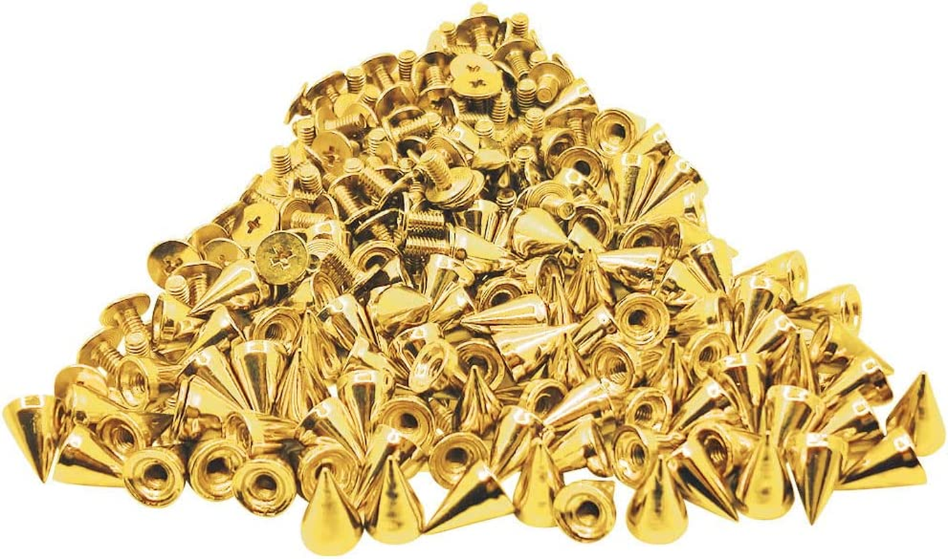 100 Pairs Cone Spikes Screwback Studs, Cone Gold Studs and Spikes Punk, DIY Leather Craft Cool Rivets Punk(7X10Mm)