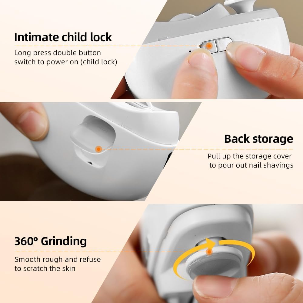 2 in 1 Electric Polishing Automatic Nail Clippers, 2025 New Automatic Electric Nail Clippers Nail File with Light Electric Toe Nail Clipper for Seniors Adults Baby (White) image number 6