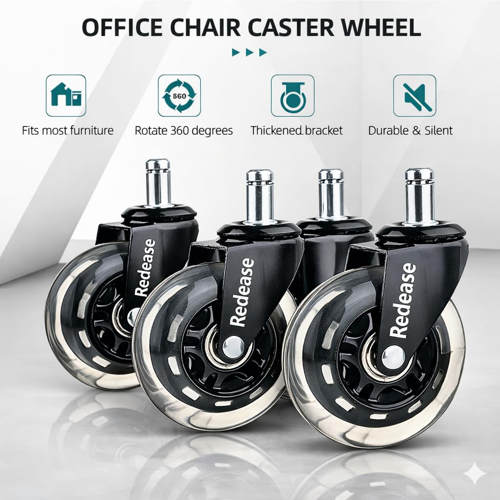 Office Chair Wheels Replacement Rubber Chair Casters for All Floors Including Hardwood Floors, Office Chair Castors for Home and Office Chairs to Replace Office Chair Mats Universal Fit(Not 1KEA) 5Pcs image number 3