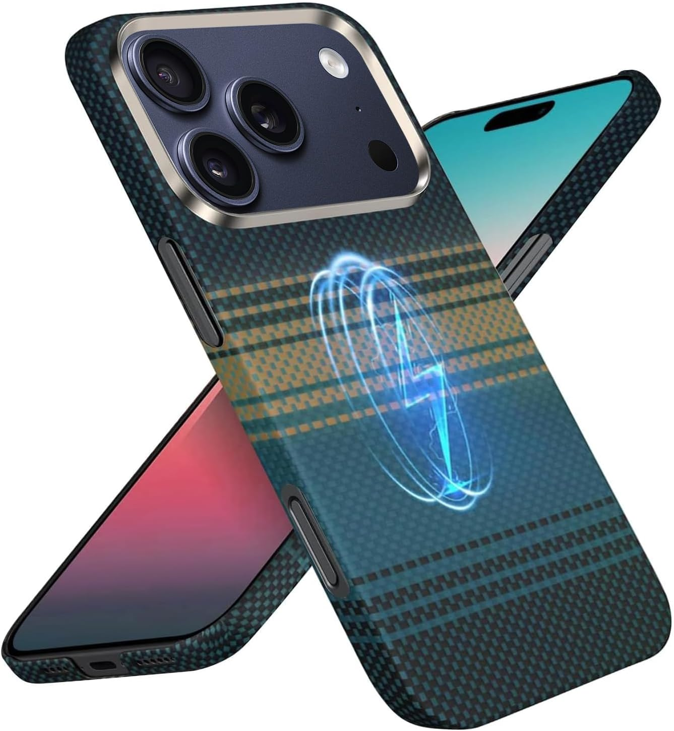 Case for Iphone 17 Pro Max: Business Men Slim Magnetic anti Fall Cover (Compatible with Magsafe) - 1500D Aramid Fiber Textures Design Thin & Light Cover with a Caseless Feel - 6.9 Inch (Sunset Gold)