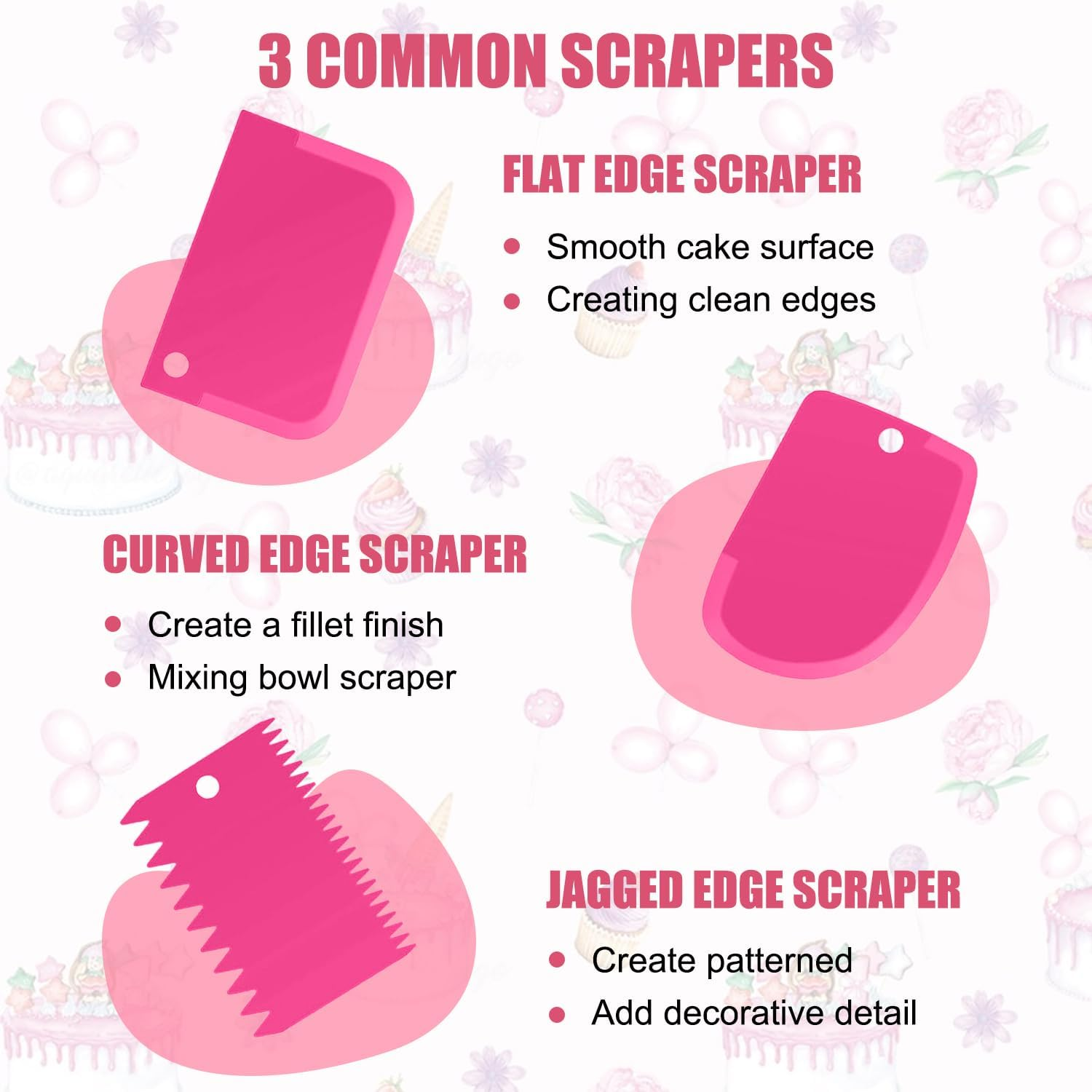 Cake Stand, 11 Inch Rotating Cake Turntable with 2 Icing Spatula and 3 Icing Smoother, Cake Decorating Supplies Kit for Beginners Set of 6 (Pink) image number 6