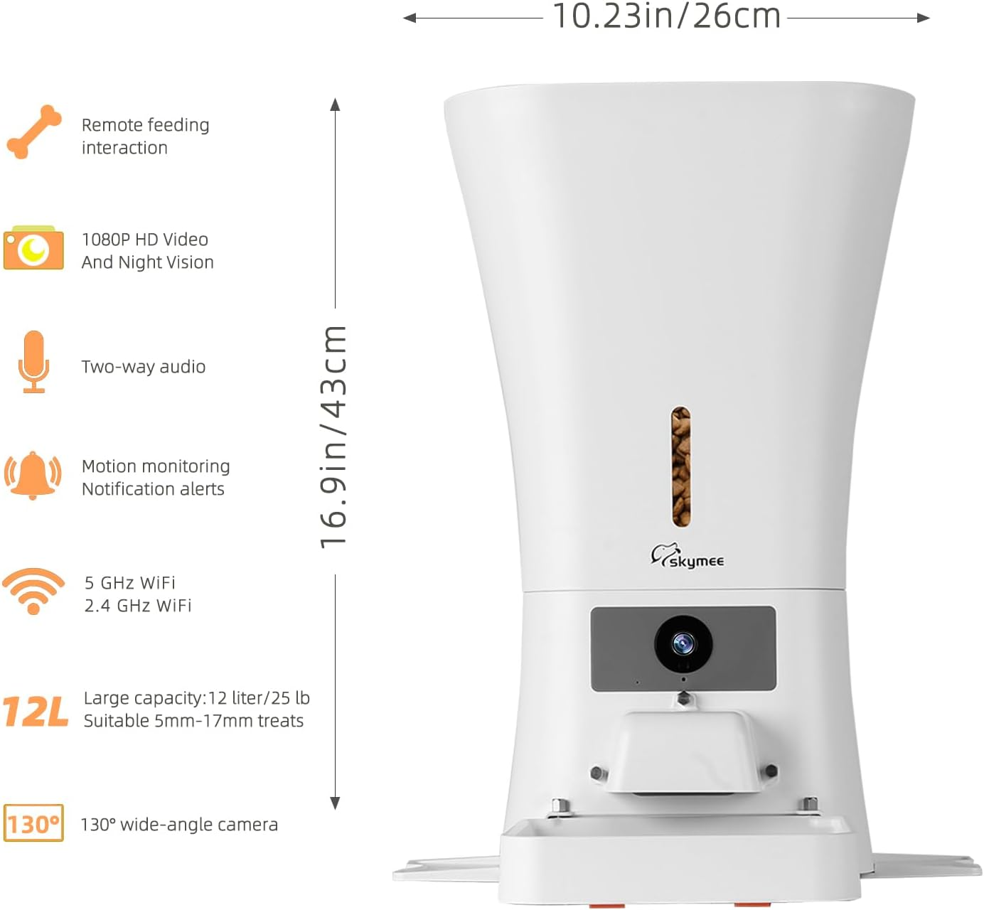 SKYMEE 12L Wifi Pet Feeder Automatic Food Dispenser for Cats & Dogs-Support 2.4G & 5G-1080P Full HD Pet Camera Treat Dispenser with Night Vision and 2-Way Audio image number 1