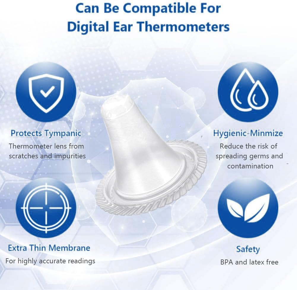 100 Pack Ear Thermometer Probe Covers, Disposable Refill Lens Filters Caps Compatible for All Braun Models Digital Thermometers Sleeve (100) image number 1