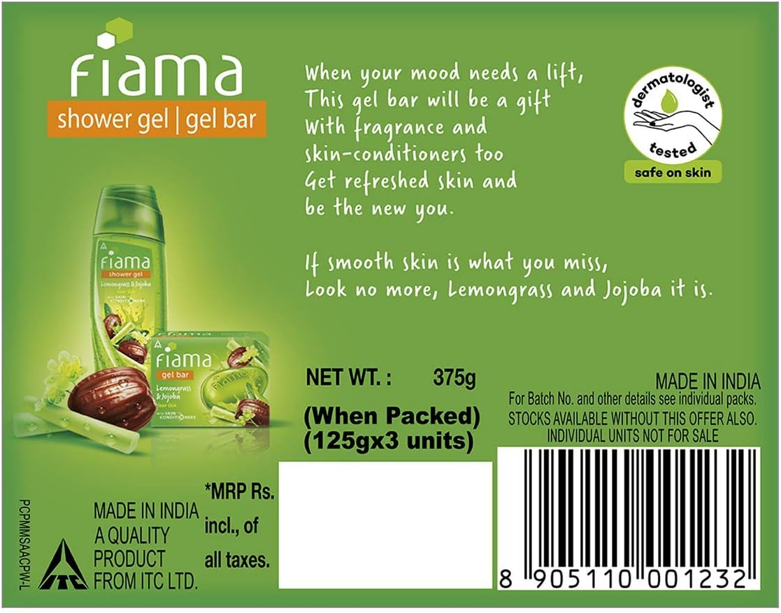 Fiama Gel Bar, Lemongrass and Jojoba for Smooth Skin, with Skin Conditioners, 125G (Pack of 3) image number 3