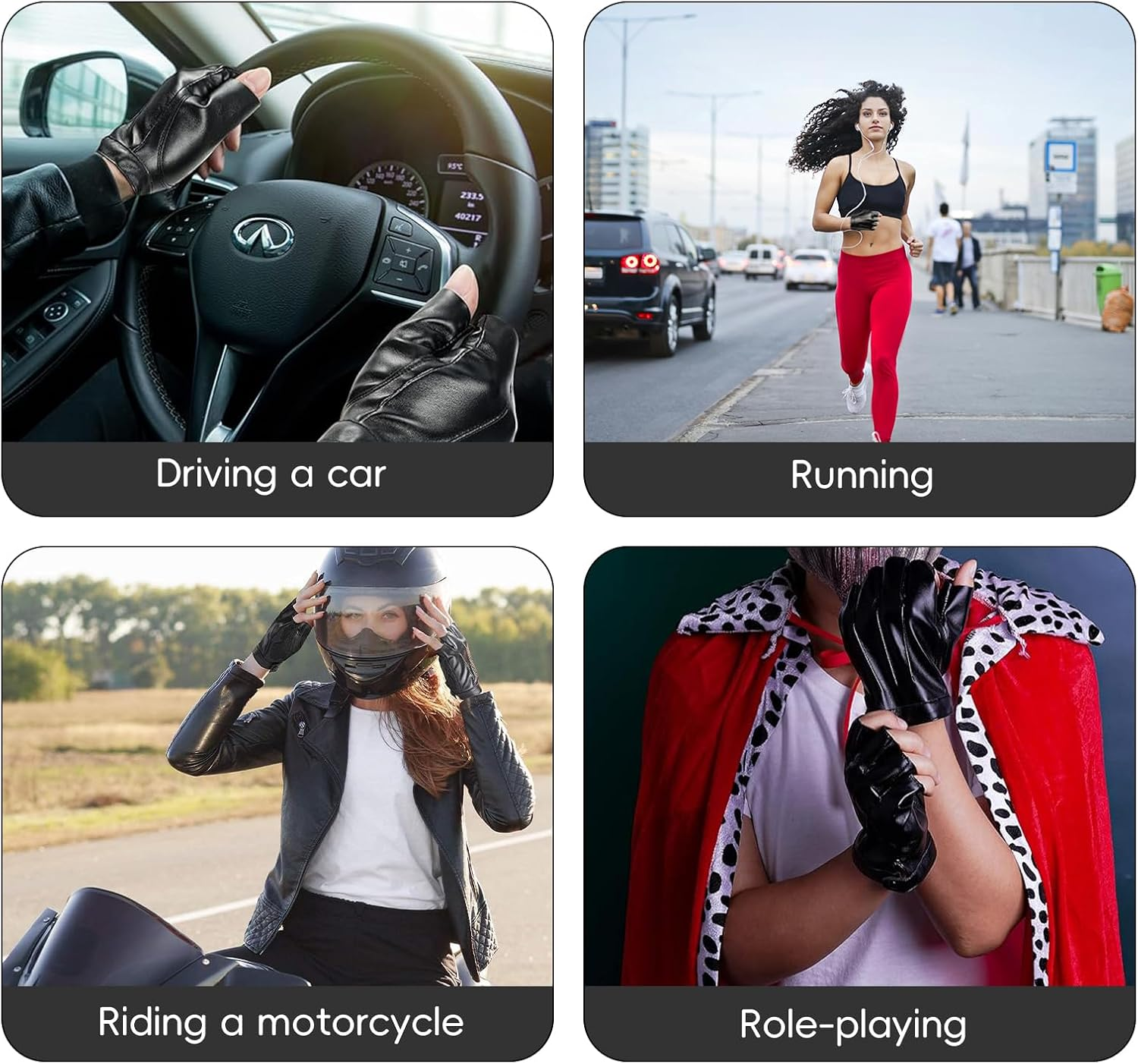 Xlihdzum Fingerless PU Faux Leather Gloves, Half Finger Outdoor Sport Glove - Black Gloves Costume Fingerless, Black Biker Punk for Festivals, and Cosplay Events, Women and Men image number 1