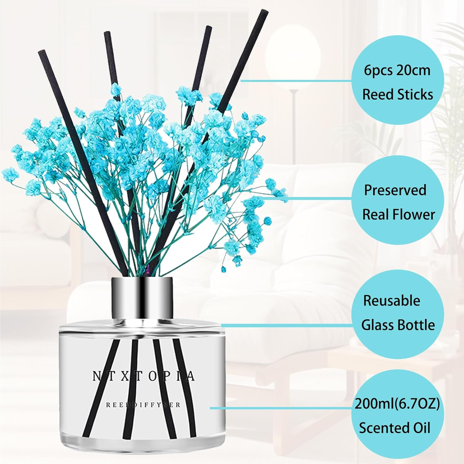 Reed Diffuser Set,6.76 Fl Oz (200 Ml)-Clean Linen Oil Diffusers,Scent Diffuser with 6 Reed Sticks,Home Fragrance Reed Diffuser for Bathroom Livingroom Shelf Decor image number 5