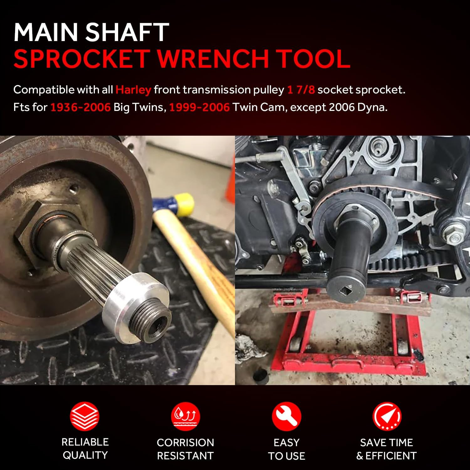 Mainshaft Sprocket Wrench Compatible for 1936-2006 Harley-Davidson Big Twins Engine & 1999-2006 Twin Cam, 1 7/8" Main Shaft Pulley Socket Tool image number 3