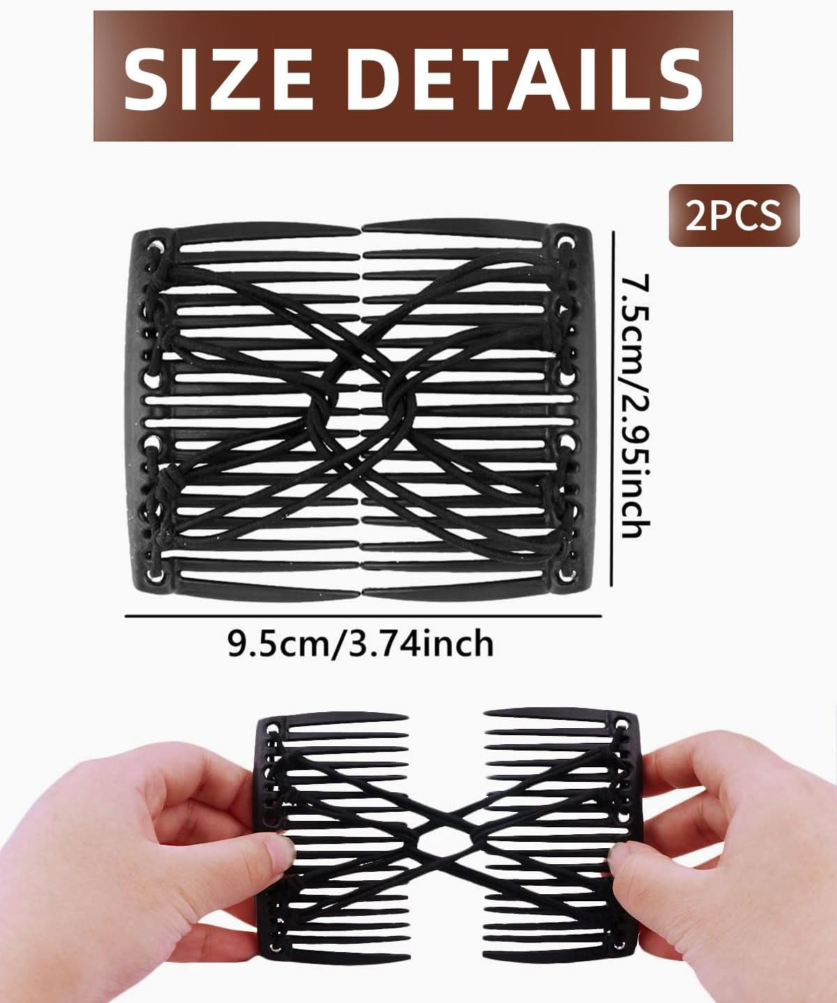 AORHOFJ 2 Pieces Elastic Hair Comb for Women, Elastic Hair Clip Comb with Double Comb Hair Clip Accessories for Women Hair Styling Tools for Thick, Curly, Fine Hair (Black) image number 4