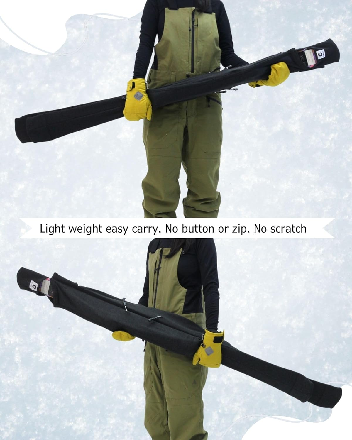 MONS Snow Skis Protection Fabric Soft Sleeve Cover Wide Open Easy Pack