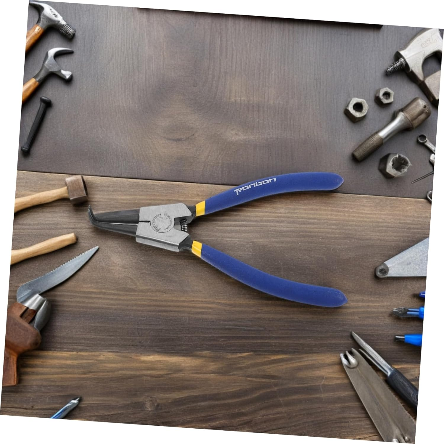 Operitacx 2Pcs Circlip Pliers Internal External Retaining Tools with Bent Nose for Mechanical Automotive Maintenance High Construction for Durability image number 4