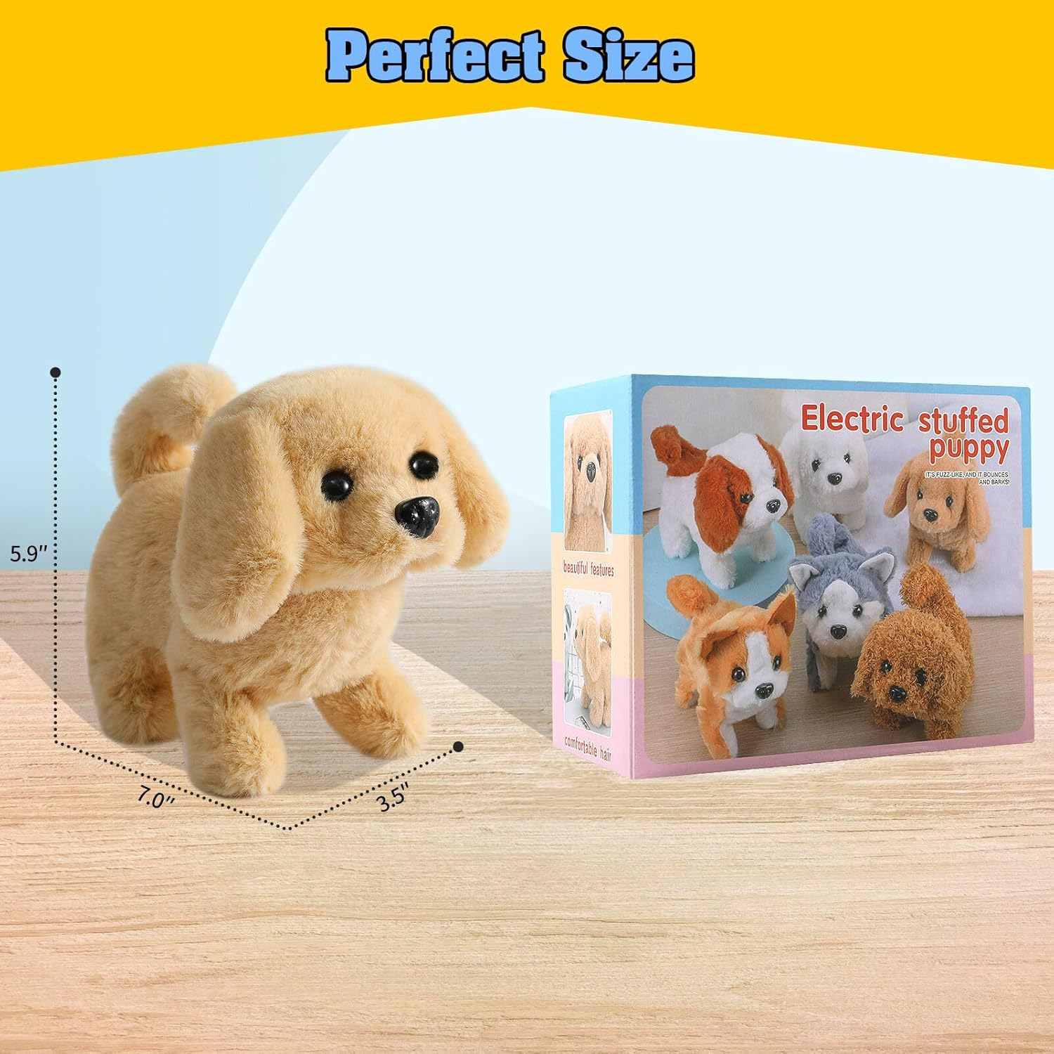 Plush Golden Retriever Toy Puppy Electronic Interactive Dog - Walking, Barking, Tail Wagging, Stretching Companion Animal for Kids Toddlers (Golden Dog)