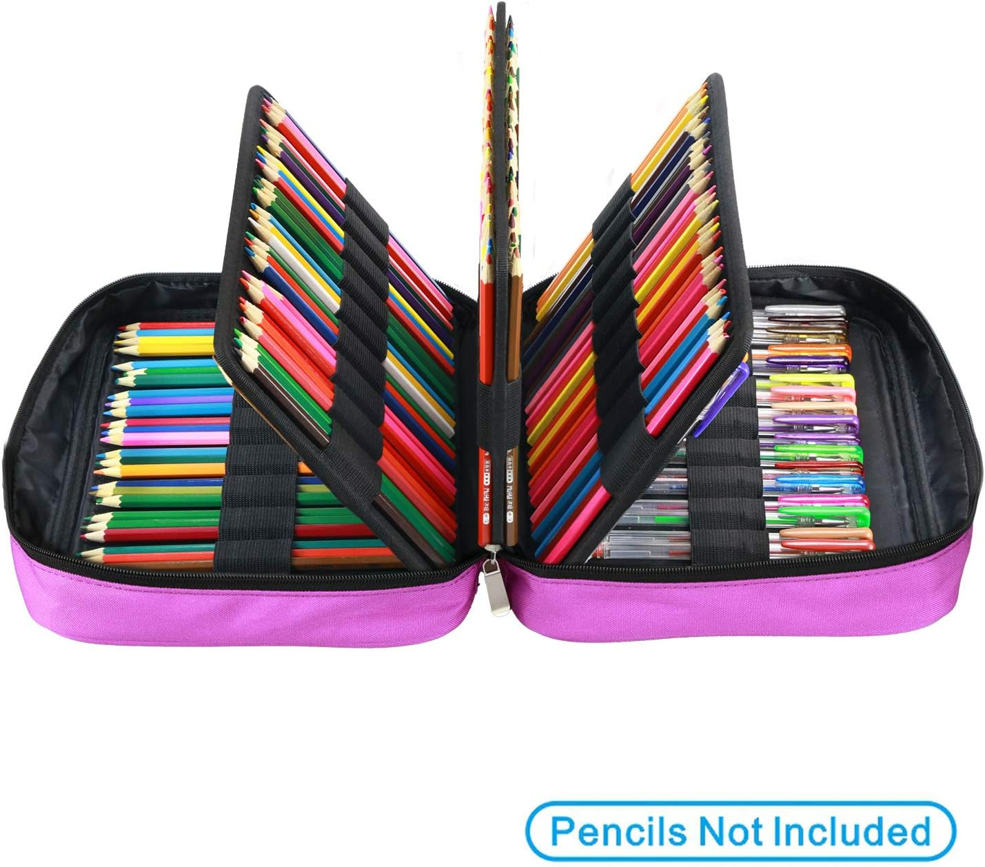 YOUSHARES Colored Pencil Case 220 Slots Pen Case Organizer with Handy Wrap & Zipper, Multilayer Holder for Prismacolor Colored Pencils & Gel Pen (Purple) - Black image number 3