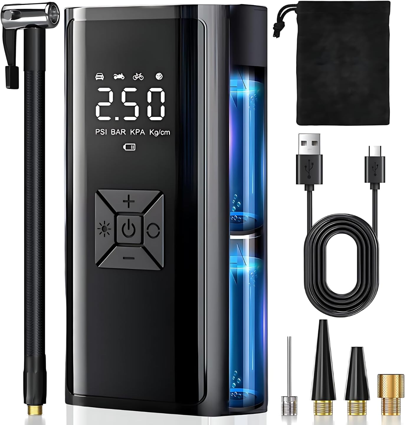 Tyre Inflator Portable Air Compressor 6000Mah Electric Cordless Air Pump with Battery LED Light, with 150PSI Pressure Gaugeand/Auto-Off/Wheel Tire Inflator for Car, Bike, Motorcycle, Ball image number 4