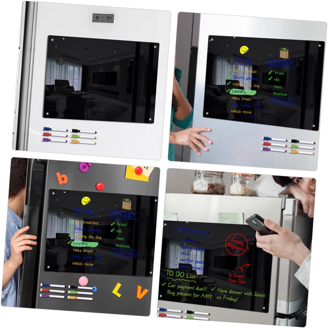 Operitacx Magnetic to Do List Board for Fridge Small A4 Black Acrylic Erasable Schedule Message Planning Board 6 Whiteboard Markers Refrigerator Organizer image number 2