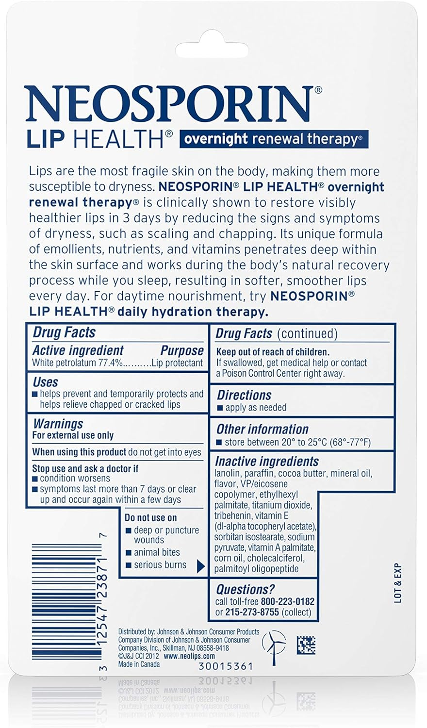 Neosporin Lip Health Overnight Healthy Lips Renewal Therapy Petrolatum Lip Protectant 0.27 Oz image number 4